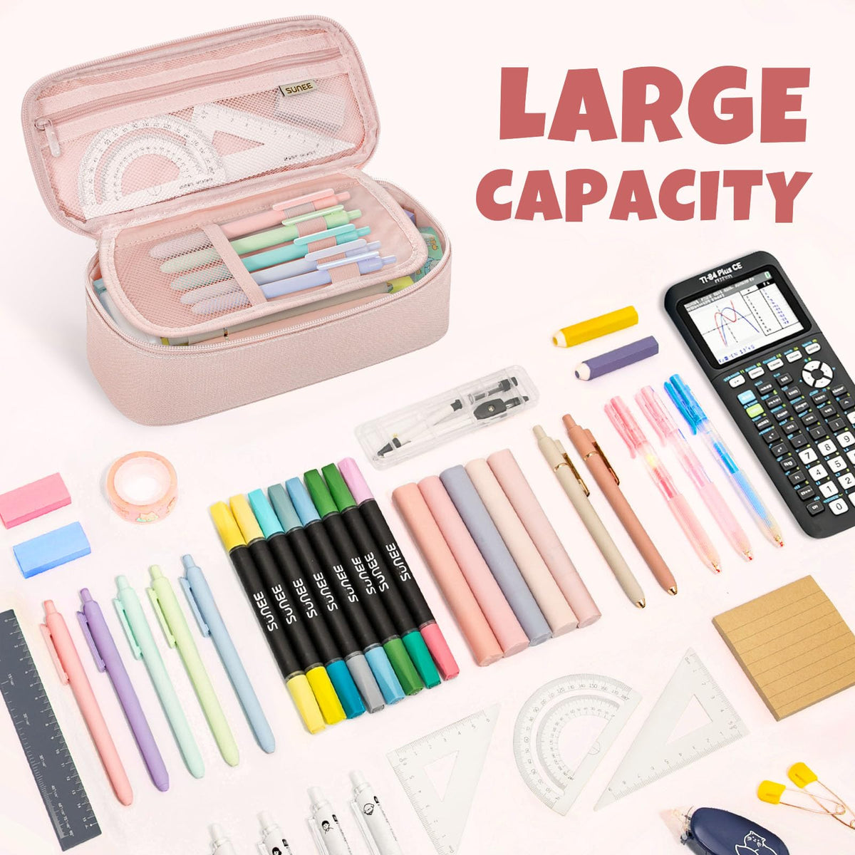 SUNEE Cute Pencil Case, Large Capacity Pencil Pouch, Big Storage Organizer for Stationery, Zipper Pen Bag, Back to School Supplies, Office Organizer Makeup Bag, for Teen Girl Boy Men Women, Pink - thewildfolk SUNEE Cute Pencil Case, Large Capacity Pencil Pouch, Big Storage Organizer for Stationery, Zipper Pen Bag, Back to School Supplies, Office Organizer Makeup Bag, for Teen Girl Boy Men Women, Pink