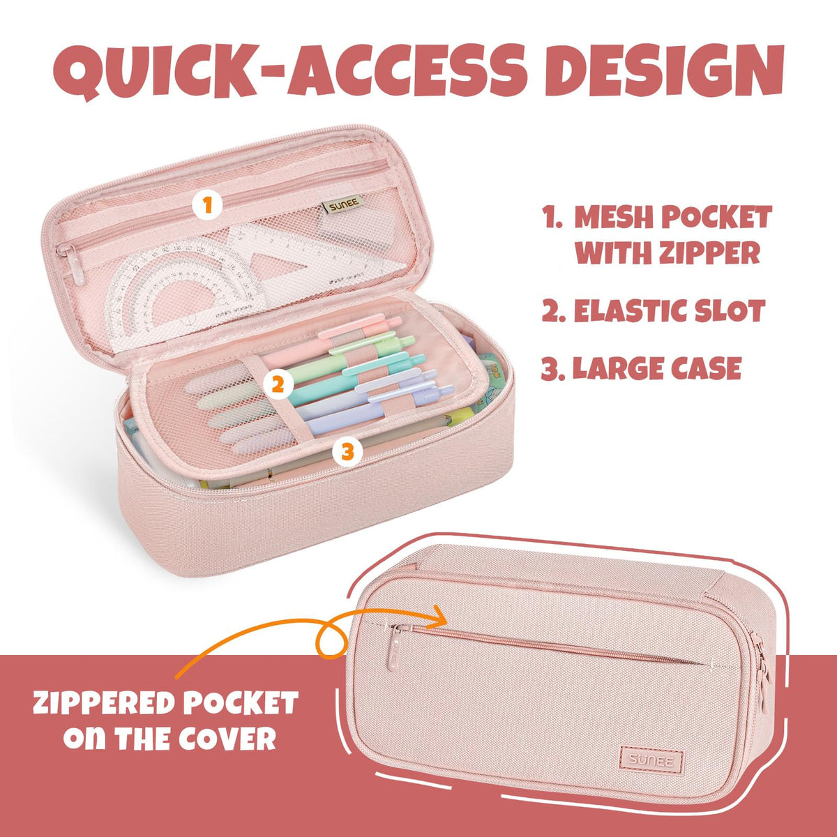 SUNEE Cute Pencil Case, Large Capacity Pencil Pouch, Big Storage Organizer for Stationery, Zipper Pen Bag, Back to School Supplies, Office Organizer Makeup Bag, for Teen Girl Boy Men Women, Pink - thewildfolk SUNEE Cute Pencil Case, Large Capacity Pencil Pouch, Big Storage Organizer for Stationery, Zipper Pen Bag, Back to School Supplies, Office Organizer Makeup Bag, for Teen Girl Boy Men Women, Pink