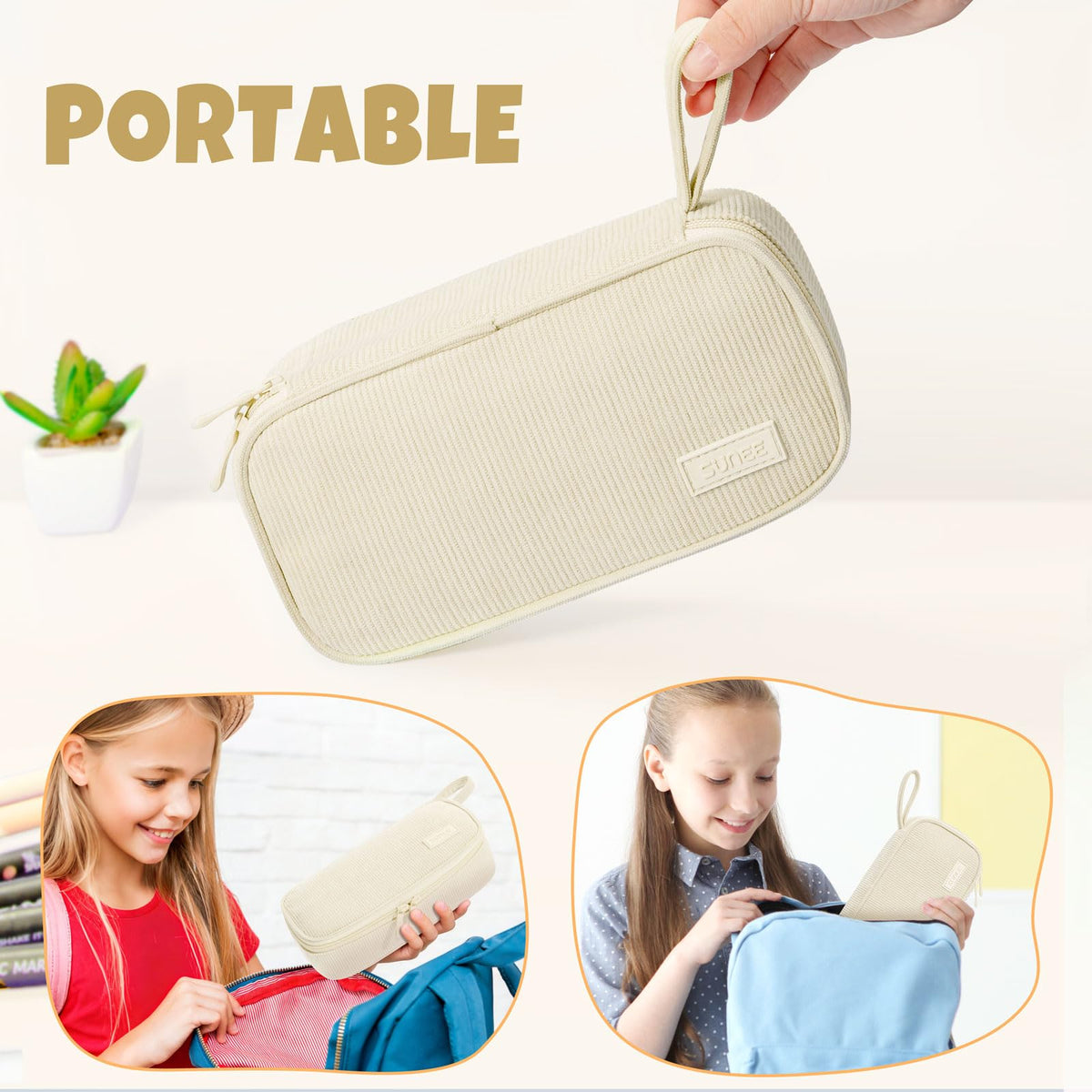 SUNEE Cute Pencil Case, Soft Corduroy Large Capacity Pencil Pouch, Aesthetic Zipper Pencil Bag, Big Storage Pen Organizer for Stationery, Pencil Box Back to School Supplies for Teen Girls Boys, Beige - thewildfolk SUNEE Cute Pencil Case, Soft Corduroy Large Capacity Pencil Pouch, Aesthetic Zipper Pencil Bag, Big Storage Pen Organizer for Stationery, Pencil Box Back to School Supplies for Teen Girls Boys, Beige