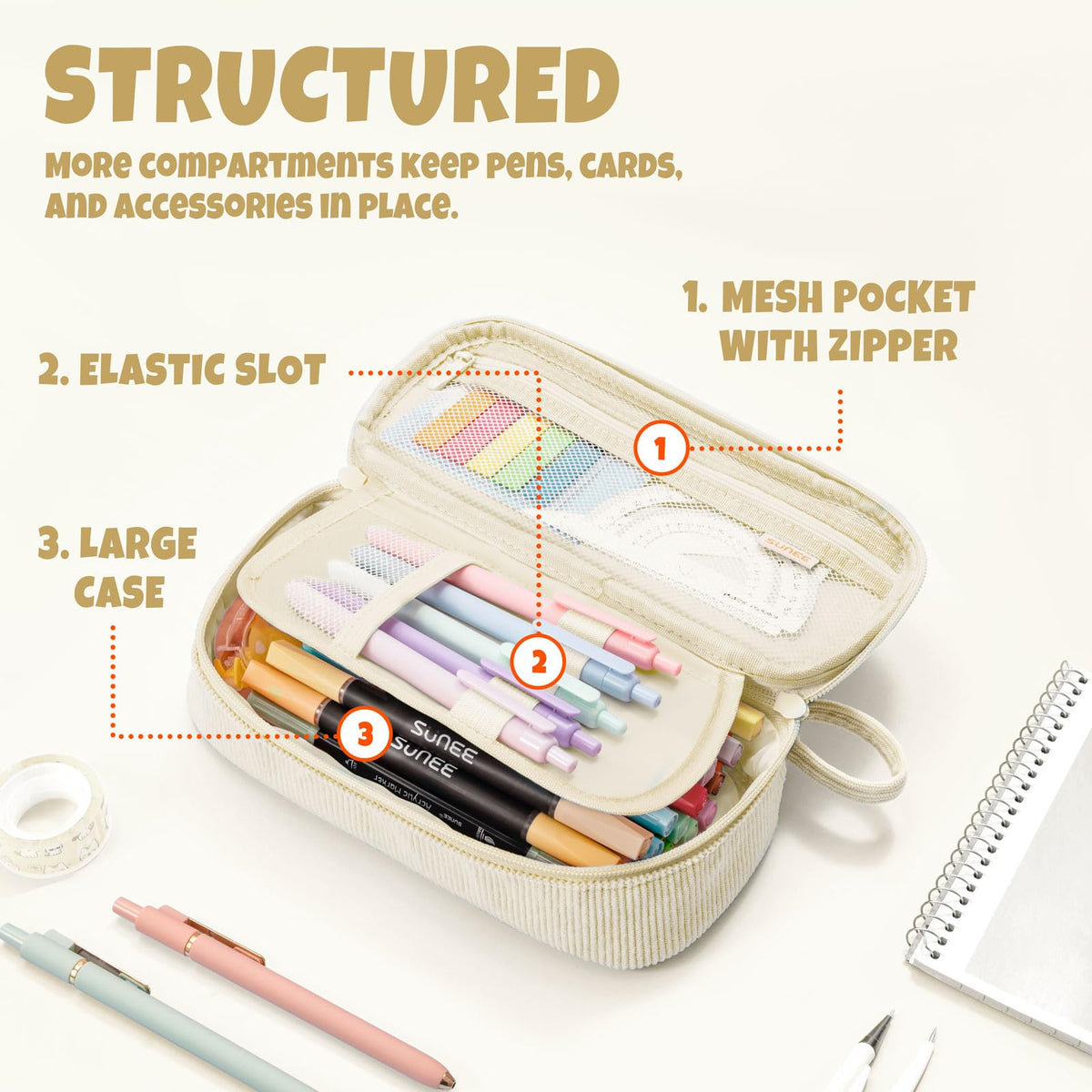 SUNEE Cute Pencil Case, Soft Corduroy Large Capacity Pencil Pouch, Aesthetic Zipper Pencil Bag, Big Storage Pen Organizer for Stationery, Pencil Box Back to School Supplies for Teen Girls Boys, Beige - thewildfolk SUNEE Cute Pencil Case, Soft Corduroy Large Capacity Pencil Pouch, Aesthetic Zipper Pencil Bag, Big Storage Pen Organizer for Stationery, Pencil Box Back to School Supplies for Teen Girls Boys, Beige
