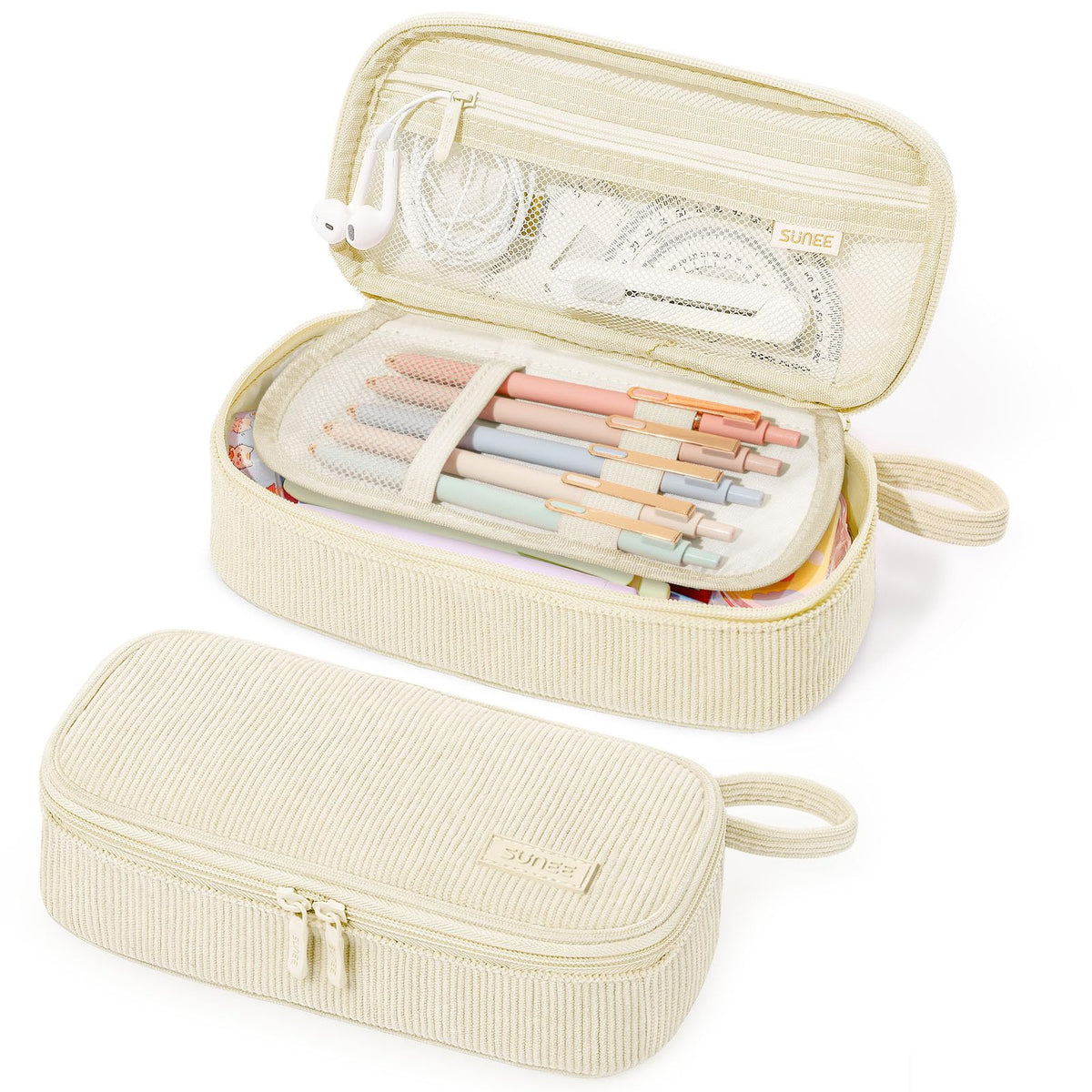 SUNEE Cute Pencil Case, Soft Corduroy Large Capacity Pencil Pouch, Aesthetic Zipper Pencil Bag, Big Storage Pen Organizer for Stationery, Pencil Box Back to School Supplies for Teen Girls Boys, Beige - thewildfolk SUNEE Cute Pencil Case, Soft Corduroy Large Capacity Pencil Pouch, Aesthetic Zipper Pencil Bag, Big Storage Pen Organizer for Stationery, Pencil Box Back to School Supplies for Teen Girls Boys, Beige