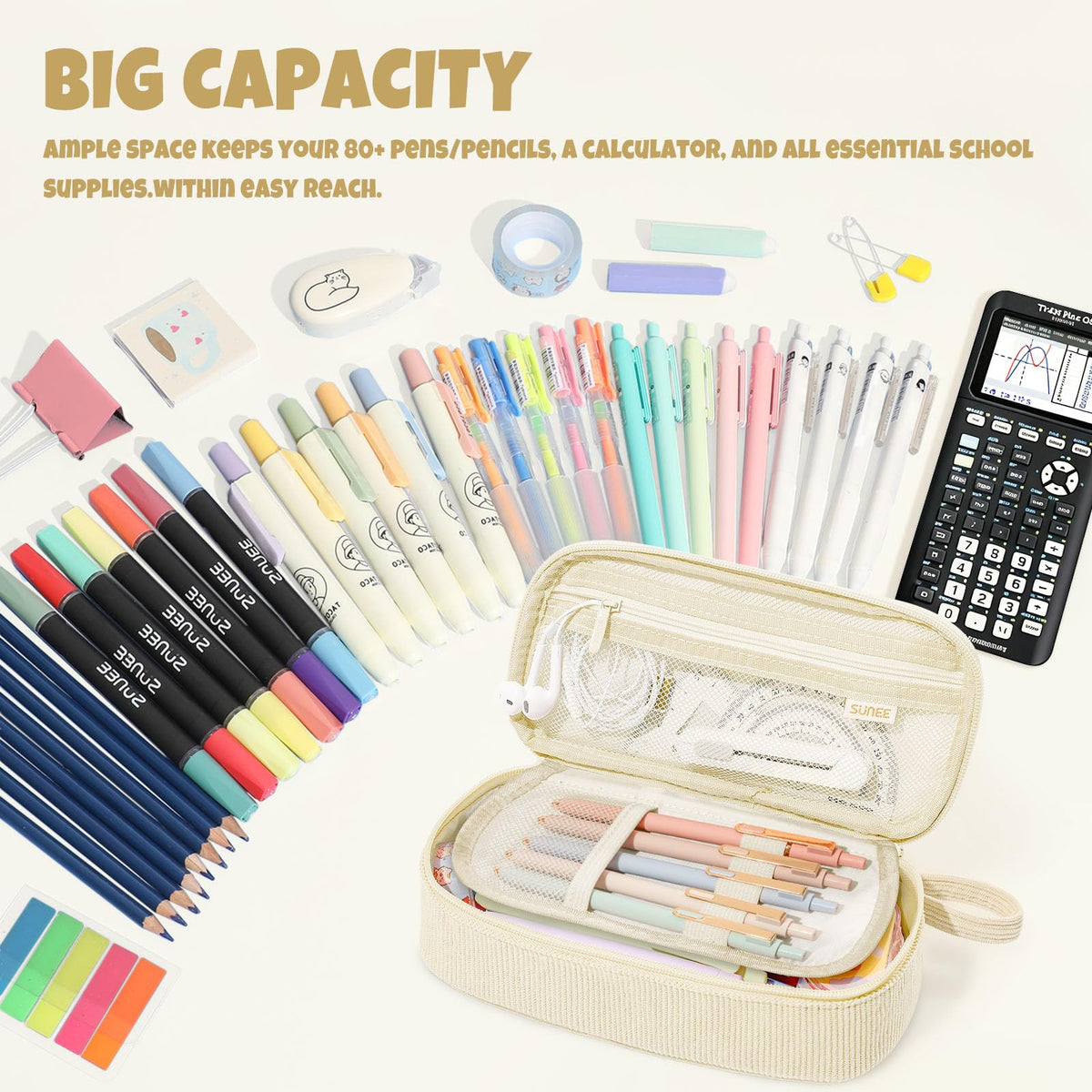 SUNEE Cute Pencil Case, Soft Corduroy Large Capacity Pencil Pouch, Aesthetic Zipper Pencil Bag, Big Storage Pen Organizer for Stationery, Pencil Box Back to School Supplies for Teen Girls Boys, Beige - thewildfolk SUNEE Cute Pencil Case, Soft Corduroy Large Capacity Pencil Pouch, Aesthetic Zipper Pencil Bag, Big Storage Pen Organizer for Stationery, Pencil Box Back to School Supplies for Teen Girls Boys, Beige