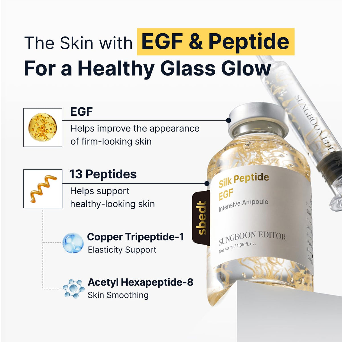 SUNGBOON EDITOR Glow Intensive Deep Collagen Silk Peptide EGF Ampoule, Copper Peptides Serum for Face with Multi Peptides, Hydrating Korean Skincare Facial Serum for Smooth-Looking Skin, 1.35 fl oz - thewildfolk SUNGBOON EDITOR Glow Intensive Deep Collagen Silk Peptide EGF Ampoule, Copper Peptides Serum for Face with Multi Peptides, Hydrating Korean Skincare Facial Serum for Smooth-Looking Skin, 1.35 fl oz