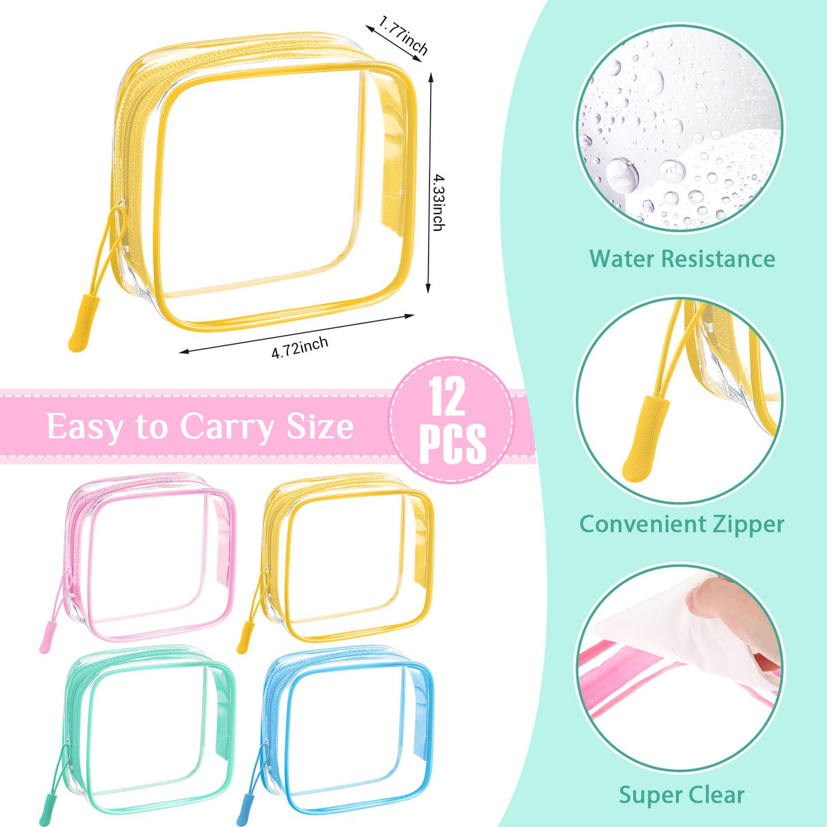 Sunnymove 12 Pcs Pastel Clear Cosmetic Makeup Bags with Zipper Tsa Approved Pouches Bulk for Travel Transparent PVC Waterproof Carry Pouches Organizer Case for Men Women - thewildfolk Sunnymove 12 Pcs Pastel Clear Cosmetic Makeup Bags with Zipper Tsa Approved Pouches Bulk for Travel Transparent PVC Waterproof Carry Pouches Organizer Case for Men Women
