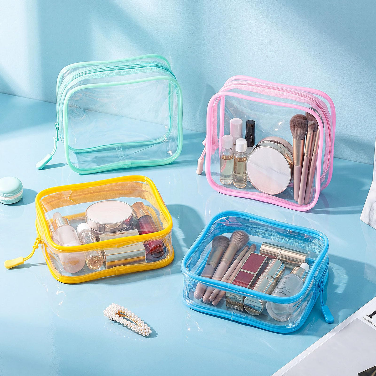 Sunnymove 12 Pcs Pastel Clear Cosmetic Makeup Bags with Zipper Tsa Approved Pouches Bulk for Travel Transparent PVC Waterproof Carry Pouches Organizer Case for Men Women - thewildfolk Sunnymove 12 Pcs Pastel Clear Cosmetic Makeup Bags with Zipper Tsa Approved Pouches Bulk for Travel Transparent PVC Waterproof Carry Pouches Organizer Case for Men Women