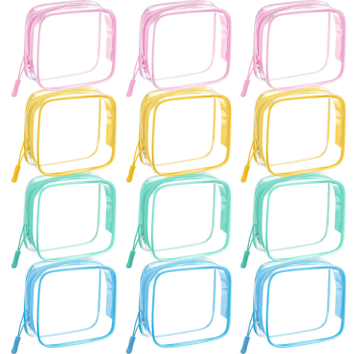 Sunnymove 12 Pcs Pastel Clear Cosmetic Makeup Bags with Zipper Tsa Approved Pouches Bulk for Travel Transparent PVC Waterproof Carry Pouches Organizer Case for Men Women - thewildfolk Sunnymove 12 Pcs Pastel Clear Cosmetic Makeup Bags with Zipper Tsa Approved Pouches Bulk for Travel Transparent PVC Waterproof Carry Pouches Organizer Case for Men Women