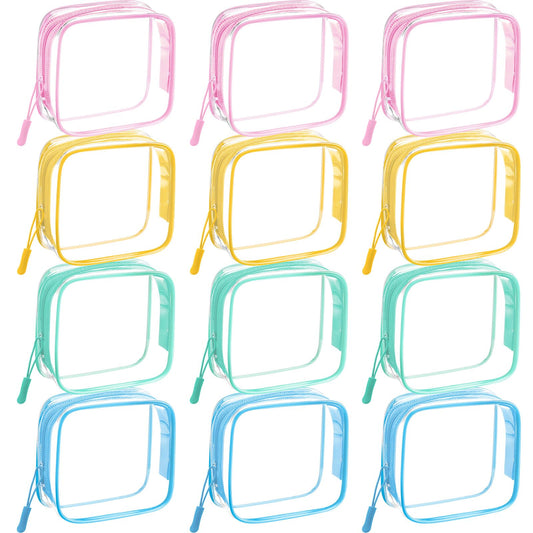Sunnymove 12 Pcs Pastel Clear Cosmetic Makeup Bags with Zipper Tsa Approved Pouches Bulk for Travel Transparent PVC Waterproof Carry Pouches Organizer Case for Men Women - thewildfolk Sunnymove 12 Pcs Pastel Clear Cosmetic Makeup Bags with Zipper Tsa Approved Pouches Bulk for Travel Transparent PVC Waterproof Carry Pouches Organizer Case for Men Women