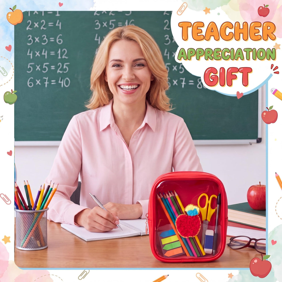 Sunnymove 6 Pcs Back to School Gifts for Teacher Mini Clear Makeup Bags with Zipper PVC Cosmetic Pouch Red Apple Makeup Bags Waterproof Pencil Pouch for Teacher Appreciation Gift - thewildfolk Sunnymove 6 Pcs Back to School Gifts for Teacher Mini Clear Makeup Bags with Zipper PVC Cosmetic Pouch Red Apple Makeup Bags Waterproof Pencil Pouch for Teacher Appreciation Gift