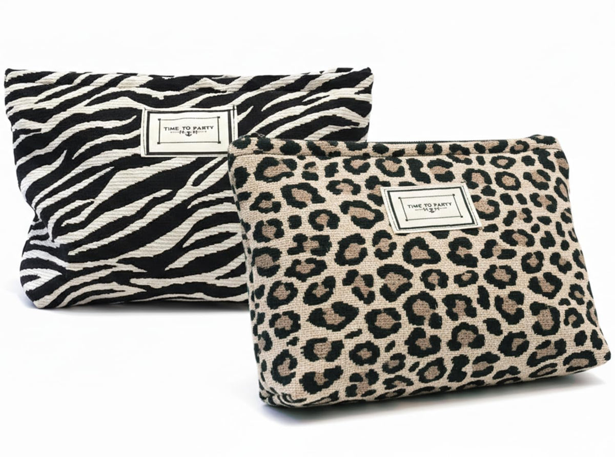 Sunolkie 2 Pack Makeup Bag for Women, Travel Cosmetic Pouch with Zebra print & Leopard print Design, Zipper Beauty Case, Toiletry Makeup Organizer for Women & Girls - thewildfolk Sunolkie 2 Pack Makeup Bag for Women, Travel Cosmetic Pouch with Zebra print & Leopard print Design, Zipper Beauty Case, Toiletry Makeup Organizer for Women & Girls