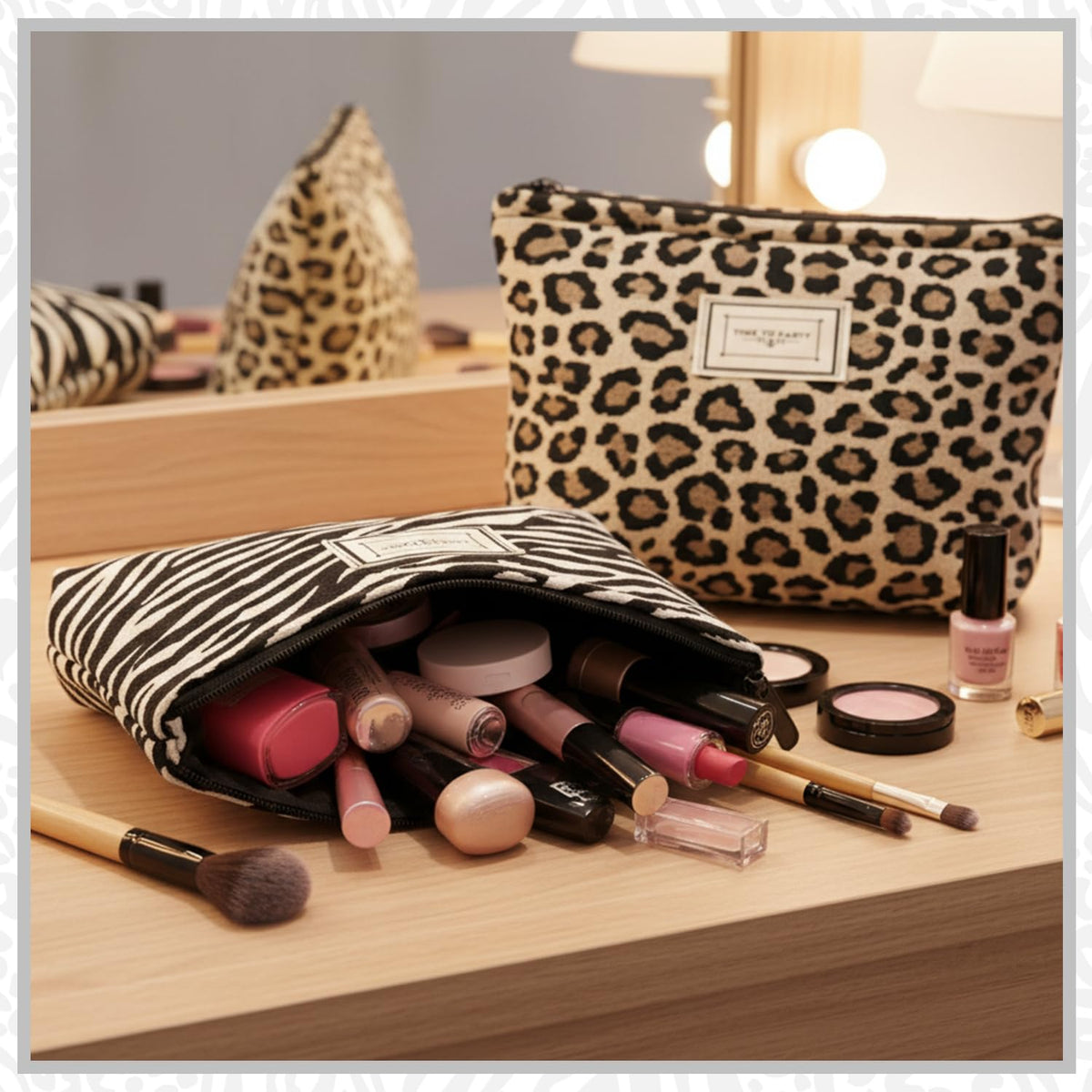 Sunolkie 2 Pack Makeup Bag for Women, Travel Cosmetic Pouch with Zebra print & Leopard print Design, Zipper Beauty Case, Toiletry Makeup Organizer for Women & Girls - thewildfolk Sunolkie 2 Pack Makeup Bag for Women, Travel Cosmetic Pouch with Zebra print & Leopard print Design, Zipper Beauty Case, Toiletry Makeup Organizer for Women & Girls