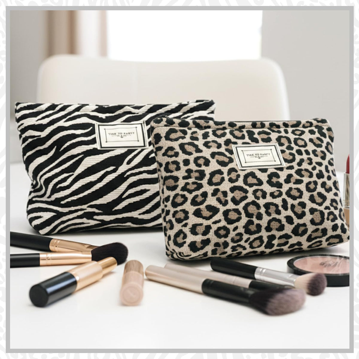 Sunolkie 2 Pack Makeup Bag for Women, Travel Cosmetic Pouch with Zebra print & Leopard print Design, Zipper Beauty Case, Toiletry Makeup Organizer for Women & Girls - thewildfolk Sunolkie 2 Pack Makeup Bag for Women, Travel Cosmetic Pouch with Zebra print & Leopard print Design, Zipper Beauty Case, Toiletry Makeup Organizer for Women & Girls