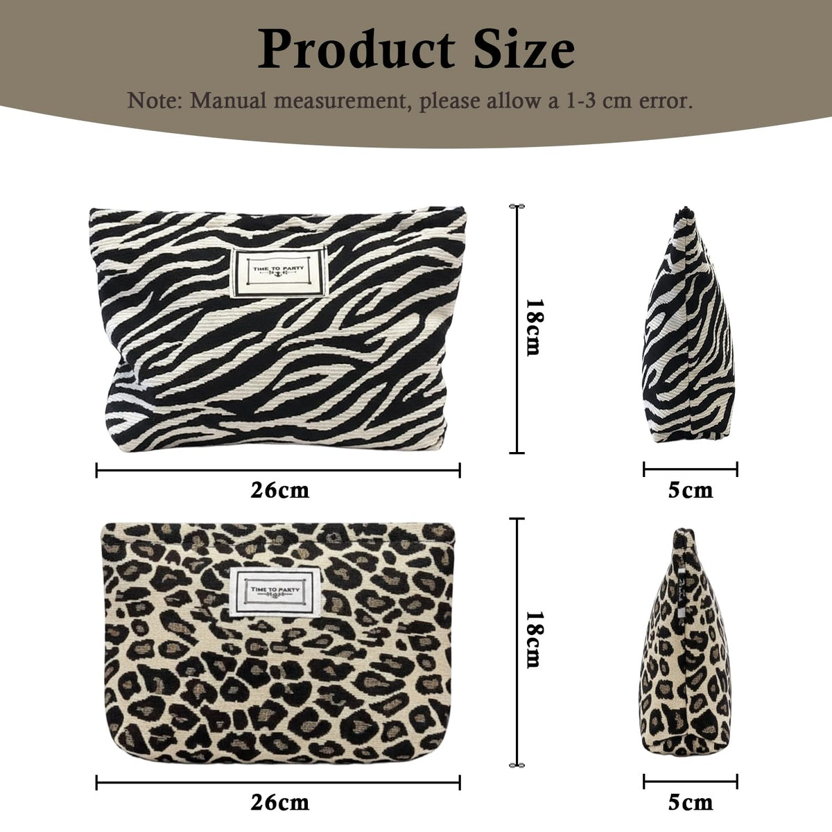 Sunolkie 2 Pack Makeup Bag for Women, Travel Cosmetic Pouch with Zebra print & Leopard print Design, Zipper Beauty Case, Toiletry Makeup Organizer for Women & Girls - thewildfolk Sunolkie 2 Pack Makeup Bag for Women, Travel Cosmetic Pouch with Zebra print & Leopard print Design, Zipper Beauty Case, Toiletry Makeup Organizer for Women & Girls