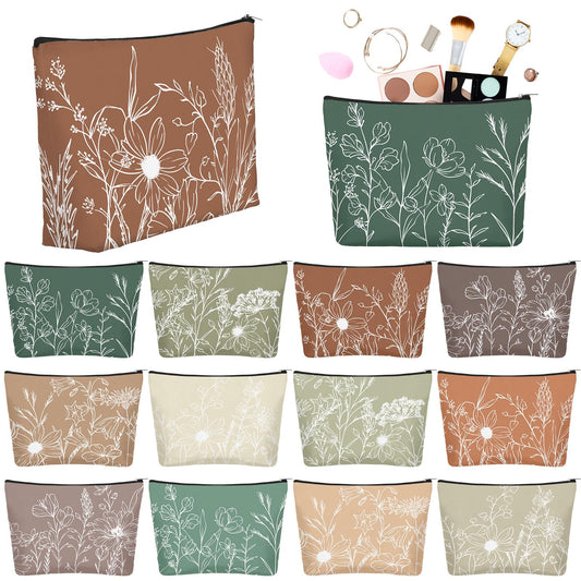 Sweetude 12 Pcs Boho Line Flowers Makeup Bags Bulk Cosmetic Pouch for Women - thewildfolk Sweetude 12 Pcs Boho Line Flowers Makeup Bags Bulk Cosmetic Pouch for Women