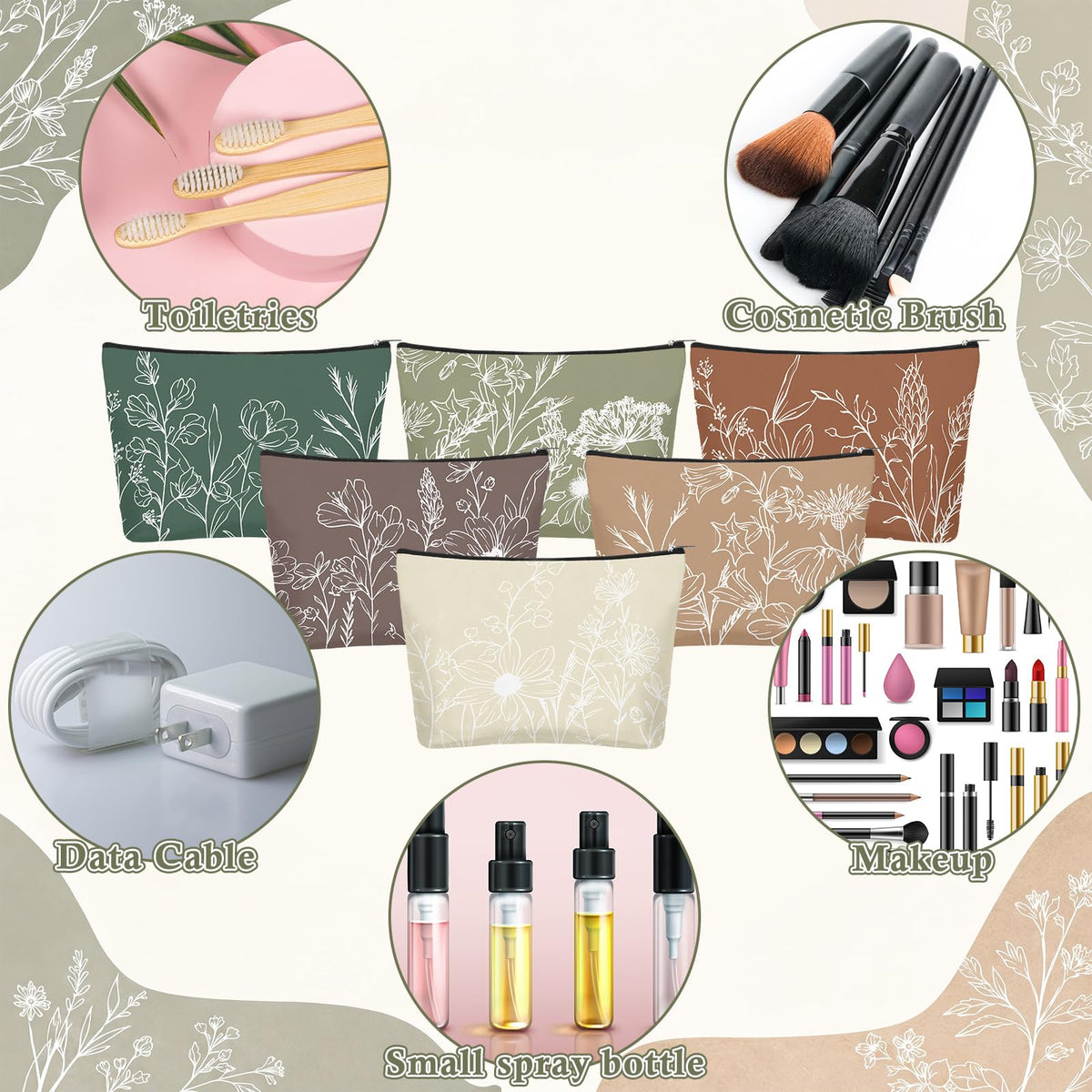 Sweetude 12 Pcs Boho Line Flowers Makeup Bags Bulk Cosmetic Pouch for Women - thewildfolk Sweetude 12 Pcs Boho Line Flowers Makeup Bags Bulk Cosmetic Pouch for Women