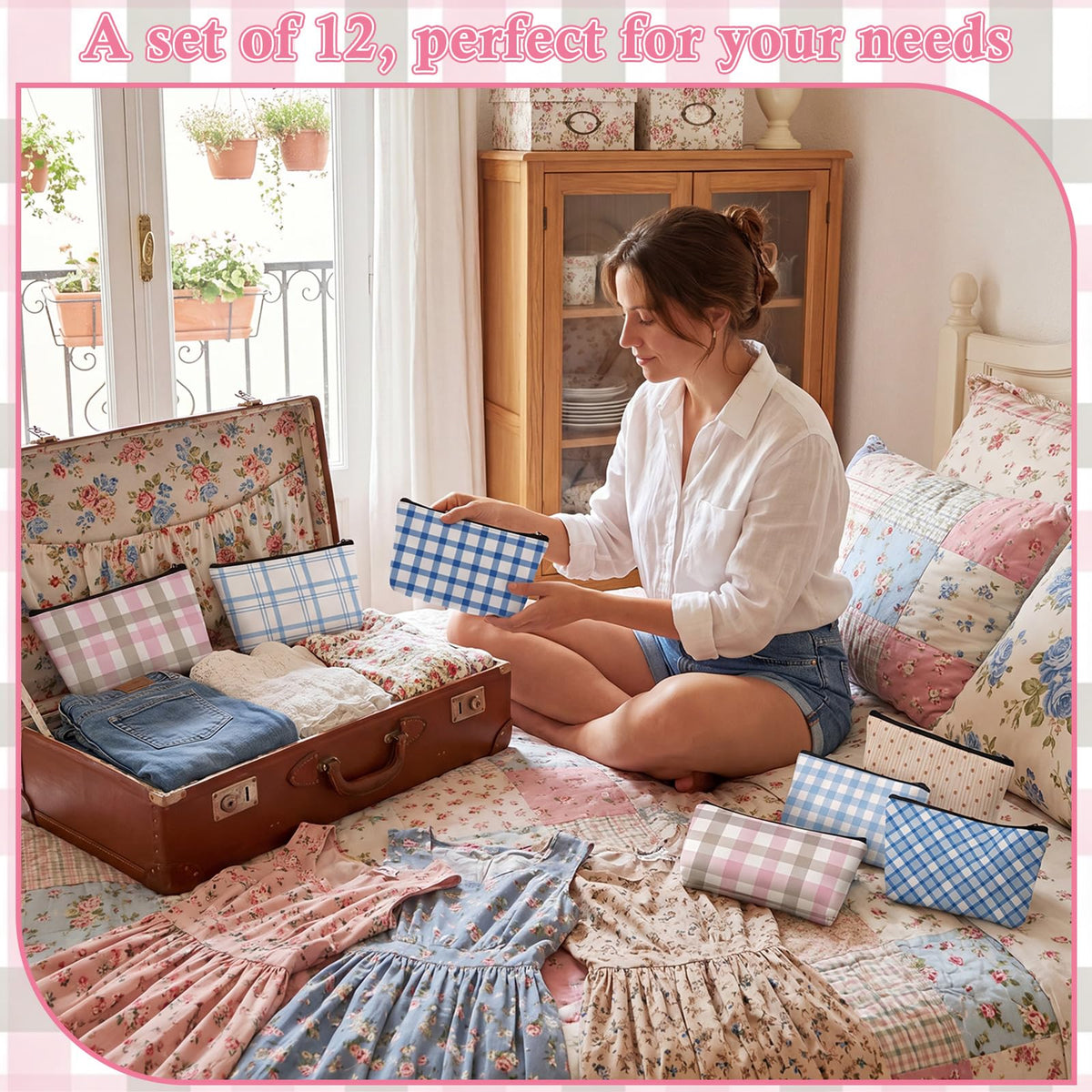 Sweetude 12 Pcs Pastel Plaid Makeup Bag Bulk Buffalo Plaid Portable Travel Cosmetic Bag with Zipper Preppy Checkered Waterproof Roomy Travel Toiletry Organizer Storage Beauty Pouch for Women Gifts - thewildfolk Sweetude 12 Pcs Pastel Plaid Makeup Bag Bulk Buffalo Plaid Portable Travel Cosmetic Bag with Zipper Preppy Checkered Waterproof Roomy Travel Toiletry Organizer Storage Beauty Pouch for Women Gifts