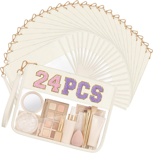 Sweetude 24 Pcs Clear Makeup Bags with Wristlet Pouch DIY Chenille Letter Bag Bulk Waterproof Toiletry Flat Preppy Nylon Clear Zipper Pouches Snack Organizer for Women (Cream White) - thewildfolk Sweetude 24 Pcs Clear Makeup Bags with Wristlet Pouch DIY Chenille Letter Bag Bulk Waterproof Toiletry Flat Preppy Nylon Clear Zipper Pouches Snack Organizer for Women (Cream White)