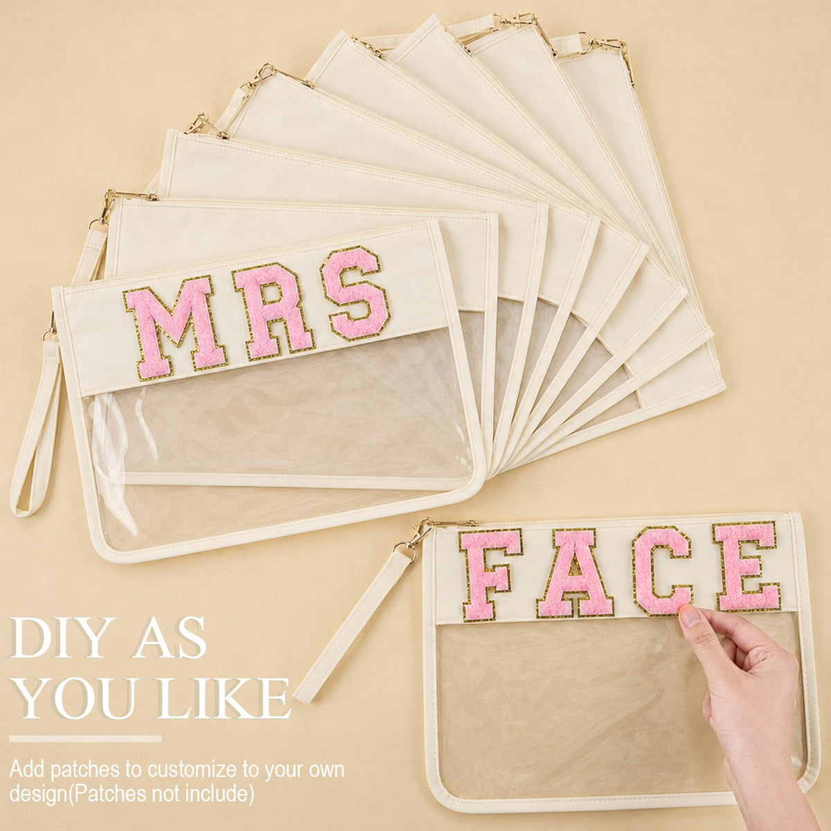 Sweetude 24 Pcs Clear Makeup Bags with Wristlet Pouch DIY Chenille Letter Bag Bulk Waterproof Toiletry Flat Preppy Nylon Clear Zipper Pouches Snack Organizer for Women (Cream White) - thewildfolk Sweetude 24 Pcs Clear Makeup Bags with Wristlet Pouch DIY Chenille Letter Bag Bulk Waterproof Toiletry Flat Preppy Nylon Clear Zipper Pouches Snack Organizer for Women (Cream White)
