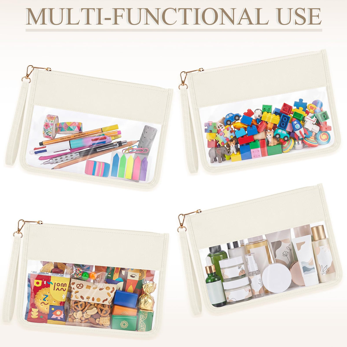 Sweetude 24 Pcs Clear Makeup Bags with Wristlet Pouch DIY Chenille Letter Bag Bulk Waterproof Toiletry Flat Preppy Nylon Clear Zipper Pouches Snack Organizer for Women (Cream White) - thewildfolk Sweetude 24 Pcs Clear Makeup Bags with Wristlet Pouch DIY Chenille Letter Bag Bulk Waterproof Toiletry Flat Preppy Nylon Clear Zipper Pouches Snack Organizer for Women (Cream White)