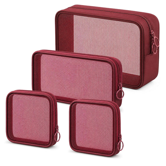 SynHHergyx 4 Pcs Purse Organizer Pouches Red Mesh Makeup Bag Cosmetic Bag - thewildfolk SynHHergyx 4 Pcs Purse Organizer Pouches Red Mesh Makeup Bag Cosmetic Bag