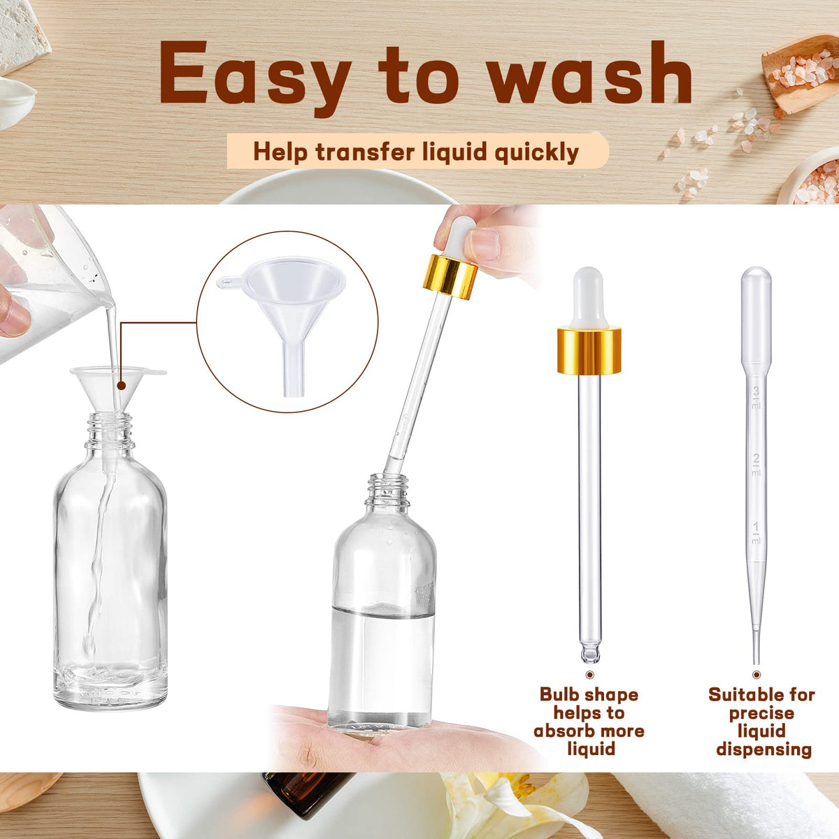 Tessco for you 20 Pack 3.4 oz Glass Dropper Bottles, 100 ml Glass Tincture Bottles with Eye Droppers with Funnel, Labels & Pipette for Essential Oil, Health, Personal Care & Beauty (Clear Gold) - thewildfolk Tessco for you 20 Pack 3.4 oz Glass Dropper Bottles, 100 ml Glass Tincture Bottles with Eye Droppers with Funnel, Labels & Pipette for Essential Oil, Health, Personal Care & Beauty (Clear Gold)