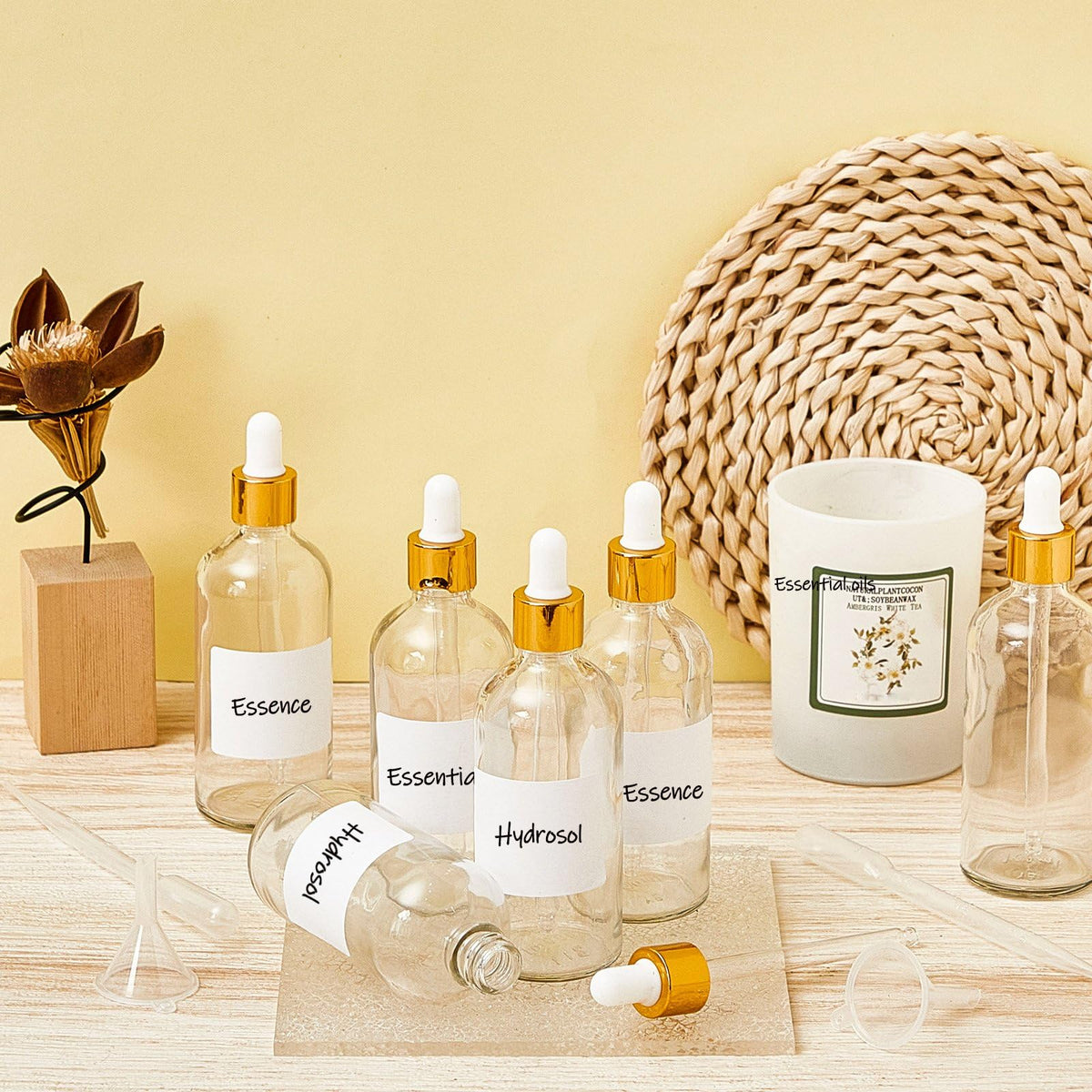 Tessco for you 20 Pack 3.4 oz Glass Dropper Bottles, 100 ml Glass Tincture Bottles with Eye Droppers with Funnel, Labels & Pipette for Essential Oil, Health, Personal Care & Beauty (Clear Gold) - thewildfolk Tessco for you 20 Pack 3.4 oz Glass Dropper Bottles, 100 ml Glass Tincture Bottles with Eye Droppers with Funnel, Labels & Pipette for Essential Oil, Health, Personal Care & Beauty (Clear Gold)