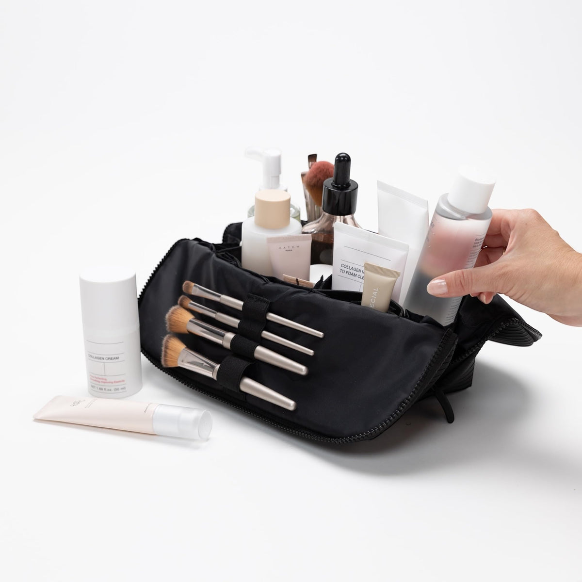 THE VERTI-Vertical Waterproof Makeup & Toiletry Bag | 23-Pocket Organizer with Upright, Fold-Down Design for Skincare, Toiletries & Essentials (Onyx) - thewildfolk THE VERTI-Vertical Waterproof Makeup & Toiletry Bag | 23-Pocket Organizer with Upright, Fold-Down Design for Skincare, Toiletries & Essentials (Onyx)