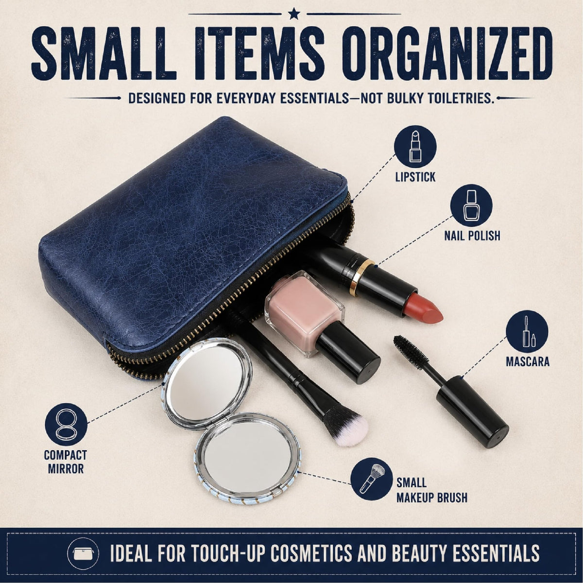 TheAntiq Full Grain Leather Cosmetic Bag – Zippered Makeup Pouch for Women, Small Travel Toiletry & Organizer Pouch for Purse, Premium Handmade Leather (5 × 4 × 2.5 in) - thewildfolk TheAntiq Full Grain Leather Cosmetic Bag – Zippered Makeup Pouch for Women, Small Travel Toiletry & Organizer Pouch for Purse, Premium Handmade Leather (5 × 4 × 2.5 in)