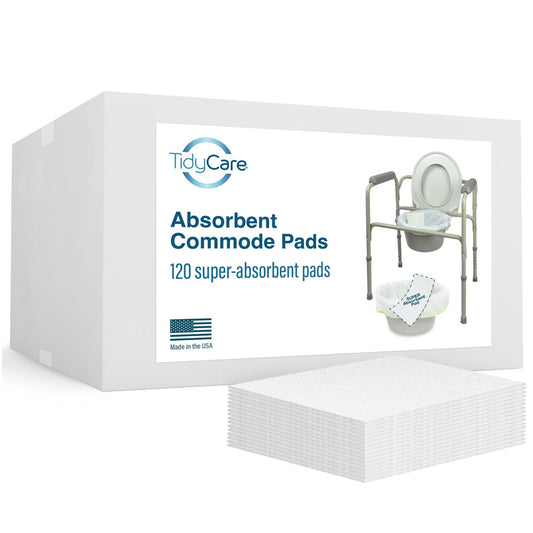 TidyCare Disposable Bedside Commode Pads for Adult Portable Toilet Chair Bucket and Bedpan | Value Pack of 120 Commode Pads | Universal Fit Absorbent Pads for Home Medical Care - thewildfolk TidyCare Disposable Bedside Commode Pads for Adult Portable Toilet Chair Bucket and Bedpan | Value Pack of 120 Commode Pads | Universal Fit Absorbent Pads for Home Medical Care