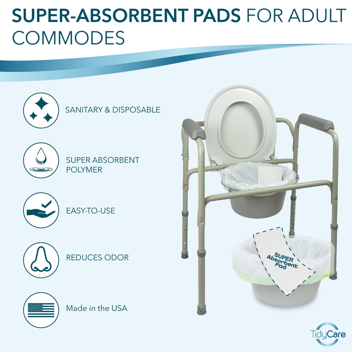TidyCare Disposable Bedside Commode Pads for Adult Portable Toilet Chair Bucket and Bedpan | Value Pack of 120 Commode Pads | Universal Fit Absorbent Pads for Home Medical Care - thewildfolk TidyCare Disposable Bedside Commode Pads for Adult Portable Toilet Chair Bucket and Bedpan | Value Pack of 120 Commode Pads | Universal Fit Absorbent Pads for Home Medical Care