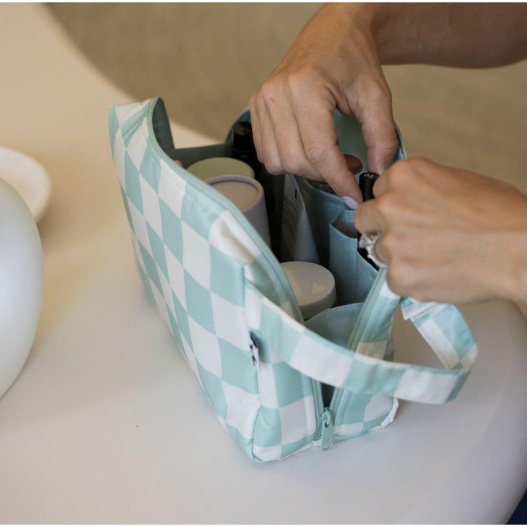 Tiny Twinkle Waterproof Travel Toiletry & Makeup Bag Organizer | Makeup Pouch with Multiple Compartments & Snap Handle for Travel | Gift for Women（Sage Checkers - thewildfolk Tiny Twinkle Waterproof Travel Toiletry & Makeup Bag Organizer | Makeup Pouch with Multiple Compartments & Snap Handle for Travel | Gift for Women（Sage Checkers