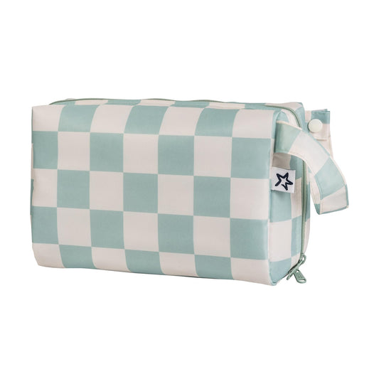 Tiny Twinkle Waterproof Travel Toiletry & Makeup Bag Organizer | Makeup Pouch with Multiple Compartments & Snap Handle for Travel | Gift for Women（Sage Checkers - thewildfolk Tiny Twinkle Waterproof Travel Toiletry & Makeup Bag Organizer | Makeup Pouch with Multiple Compartments & Snap Handle for Travel | Gift for Women（Sage Checkers