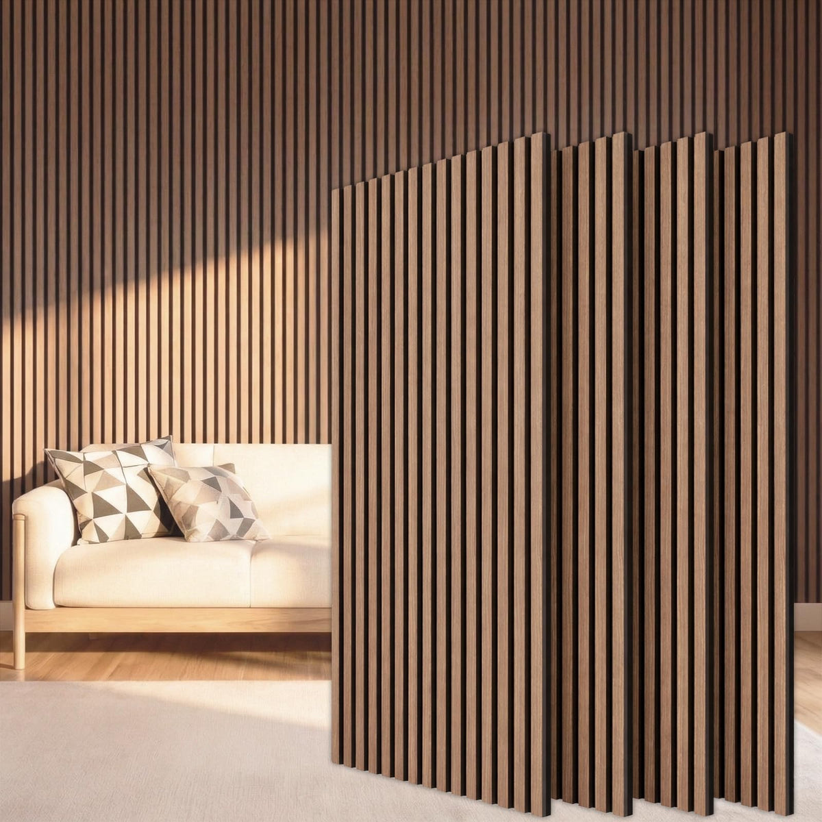 TONOR Wood Slatwall Panels, 4 Pack 47.2" x 23.6"/ 120 x60cm(31ft²) Acoustic Wall Panels, Wood Slat Acoustic Panels for Noise Cancelling and Home Decor, Living Room, Bedroom, Office, Room Decor, Walnut - thewildfolk TONOR Wood Slatwall Panels, 4 Pack 47.2" x 23.6"/ 120 x60cm(31ft²) Acoustic Wall Panels, Wood Slat Acoustic Panels for Noise Cancelling and Home Decor, Living Room, Bedroom, Office, Room Decor, Walnut
