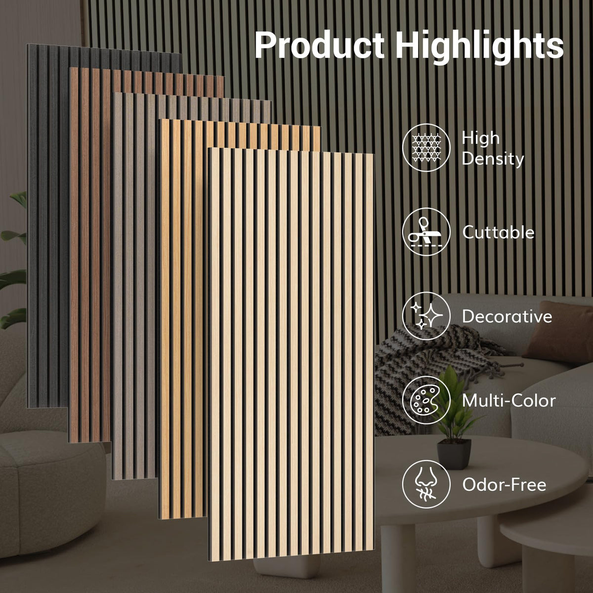 TONOR Wood Slatwall Panels, 4 Pack 47.2" x 23.6"/ 120 x60cm(31ft²) Acoustic Wall Panels, Wood Slat Acoustic Panels for Noise Cancelling and Home Decor, Living Room, Bedroom, Office, Room Decor, Walnut - thewildfolk TONOR Wood Slatwall Panels, 4 Pack 47.2" x 23.6"/ 120 x60cm(31ft²) Acoustic Wall Panels, Wood Slat Acoustic Panels for Noise Cancelling and Home Decor, Living Room, Bedroom, Office, Room Decor, Walnut
