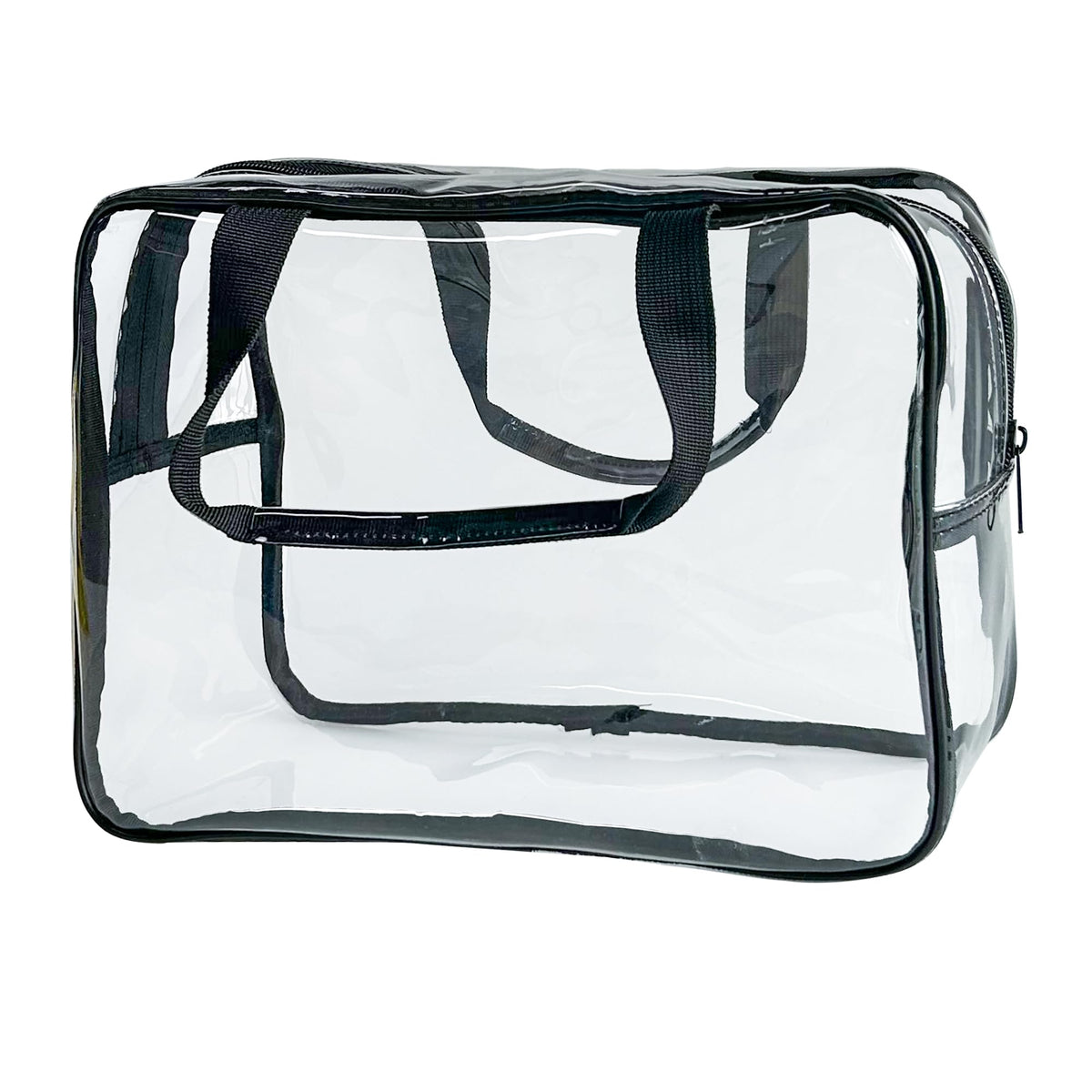 TotePrint PVC Clear Pure Color Transparent Large Zipper Cosmetic Pouch Travel Makeup Cosmetic Bag with Handle for Travel Bathroom Toiletry Organizer (Clear+Black Handle) - thewildfolk TotePrint PVC Clear Pure Color Transparent Large Zipper Cosmetic Pouch Travel Makeup Cosmetic Bag with Handle for Travel Bathroom Toiletry Organizer (Clear+Black Handle)