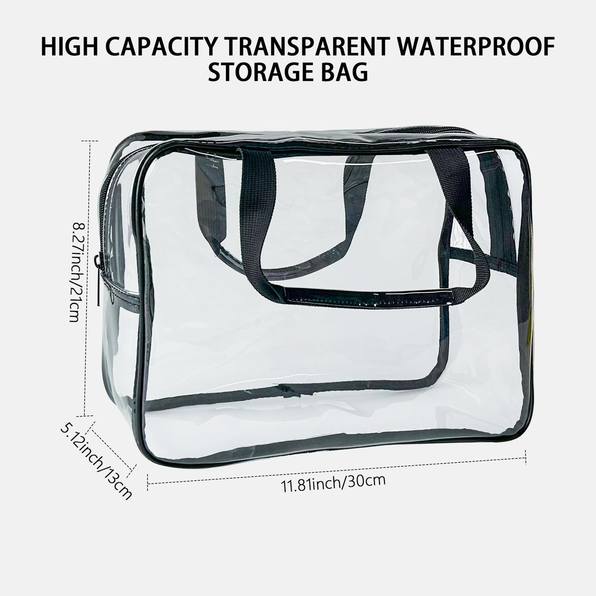 TotePrint PVC Clear Pure Color Transparent Large Zipper Cosmetic Pouch Travel Makeup Cosmetic Bag with Handle for Travel Bathroom Toiletry Organizer (Clear+Black Handle) - thewildfolk TotePrint PVC Clear Pure Color Transparent Large Zipper Cosmetic Pouch Travel Makeup Cosmetic Bag with Handle for Travel Bathroom Toiletry Organizer (Clear+Black Handle)