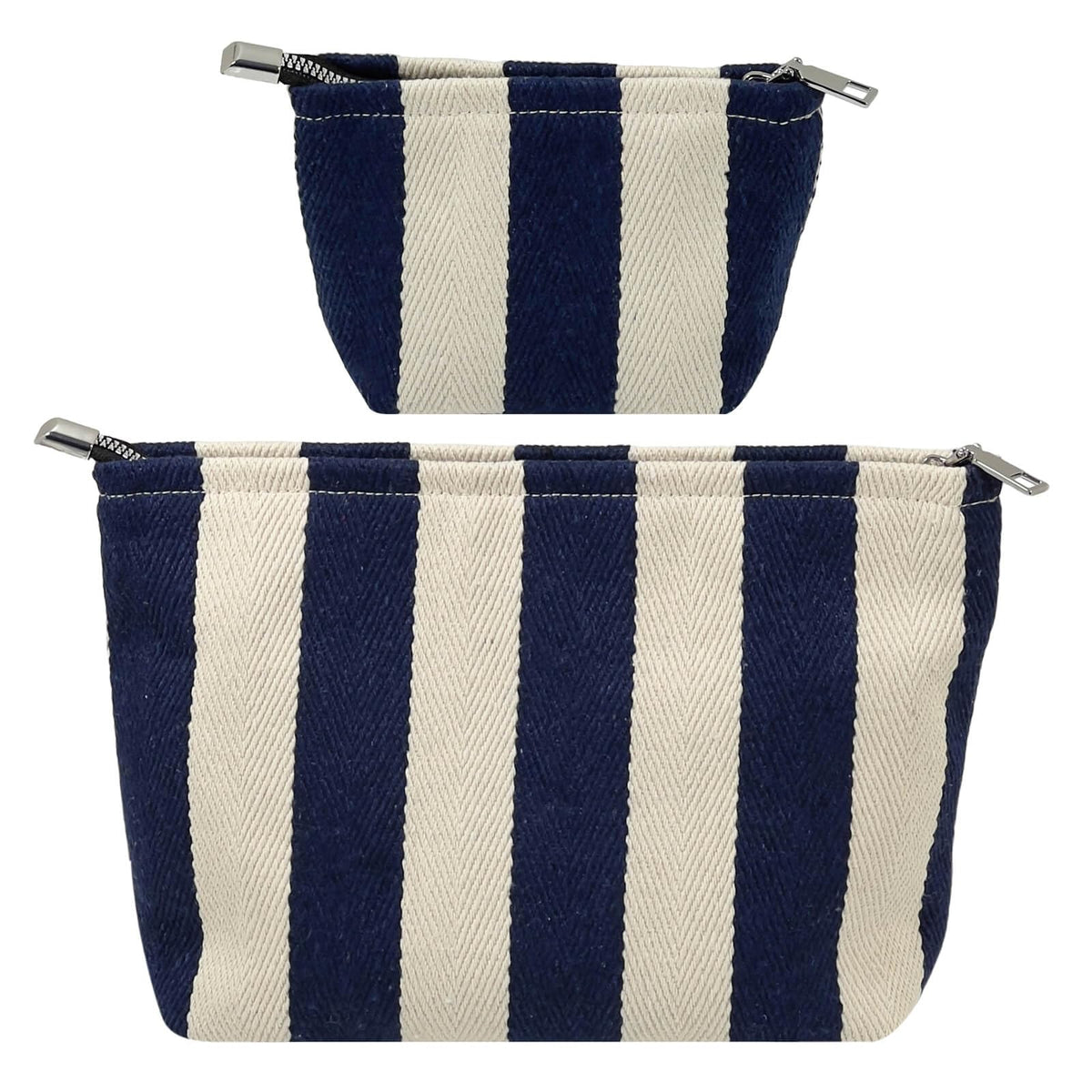 Travel Makeup Bag Set of 2, Preppy Jacquard Pouches for Purse , Navy Blue Striped Makeup Pouch with Smooth Zipper Soft Lining, for Cosmetic Car Organizer, Daily, Gifts, Portable Large & Small Toiletry - thewildfolk Travel Makeup Bag Set of 2, Preppy Jacquard Pouches for Purse , Navy Blue Striped Makeup Pouch with Smooth Zipper Soft Lining, for Cosmetic Car Organizer, Daily, Gifts, Portable Large & Small Toiletry