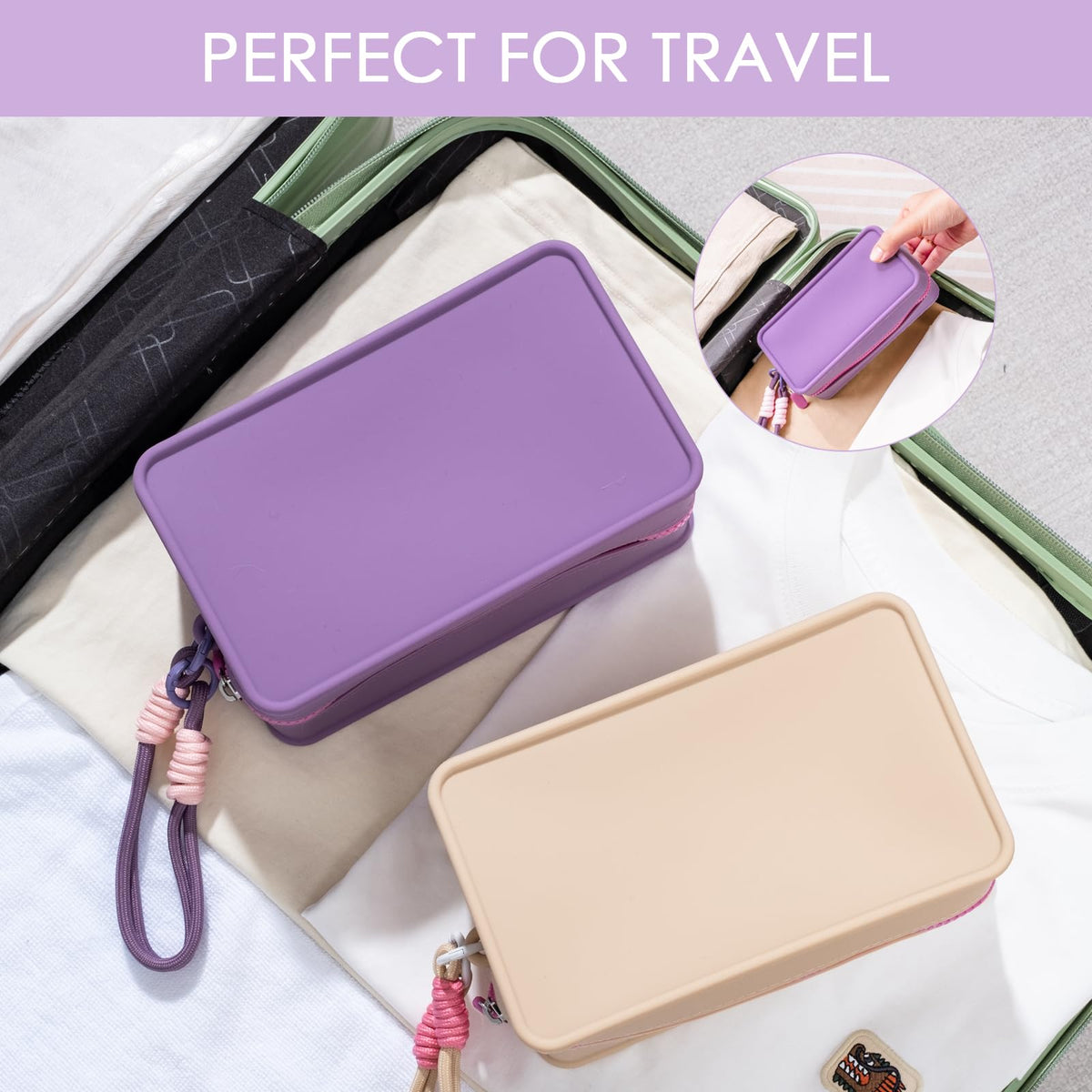 Travistar Silicone Travel Makeup Bag - Large Capacity Make Up Pouch Travel Makeup Organizer Bag Waterproof Toiletry Bag Portable Cosmetic Bag Small Womens Brush Holder Bag with Zipper Closure Purple - thewildfolk Travistar Silicone Travel Makeup Bag - Large Capacity Make Up Pouch Travel Makeup Organizer Bag Waterproof Toiletry Bag Portable Cosmetic Bag Small Womens Brush Holder Bag with Zipper Closure Purple