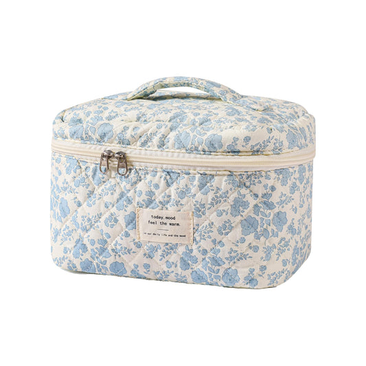 uekeboag Large Travel Quilted Makeup Bag for Women (01Lithtblue-flower) - thewildfolk uekeboag Large Travel Quilted Makeup Bag for Women (01Lithtblue-flower)