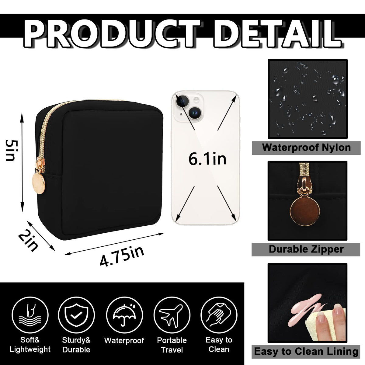 UIXIZQ Waterproof Mini Makeup Bag for Purse,Small Cosmetic Pouch Nylon Travel Toiletry Organizers Bag for Women Girls,Cute Zipper Preppy Coin Purse for Work(Mini-Black) - thewildfolk UIXIZQ Waterproof Mini Makeup Bag for Purse,Small Cosmetic Pouch Nylon Travel Toiletry Organizers Bag for Women Girls,Cute Zipper Preppy Coin Purse for Work(Mini-Black)