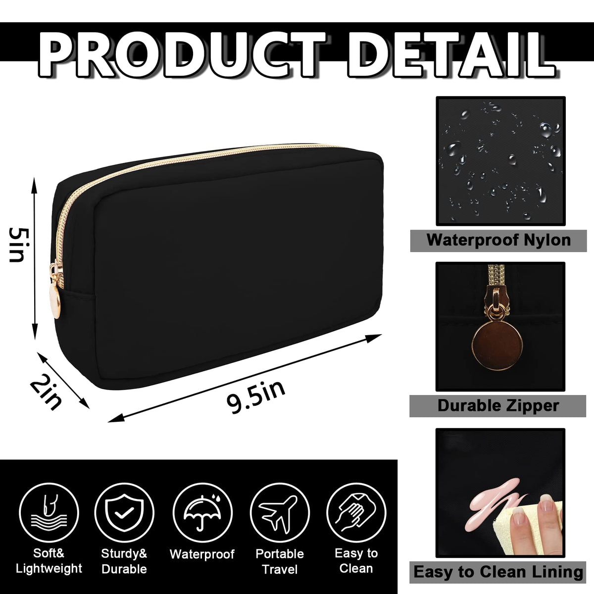 UIXIZQ Waterproof Small Makeup Pouch for Purse,Nylon Travel Toiletry Storage Pouch Cute Preppy Cosmetic Bag for Women Girl,Waterproof Makeup Organizer Skincare Bag Purse with Zipper(Small-Black) - thewildfolk UIXIZQ Waterproof Small Makeup Pouch for Purse,Nylon Travel Toiletry Storage Pouch Cute Preppy Cosmetic Bag for Women Girl,Waterproof Makeup Organizer Skincare Bag Purse with Zipper(Small-Black)