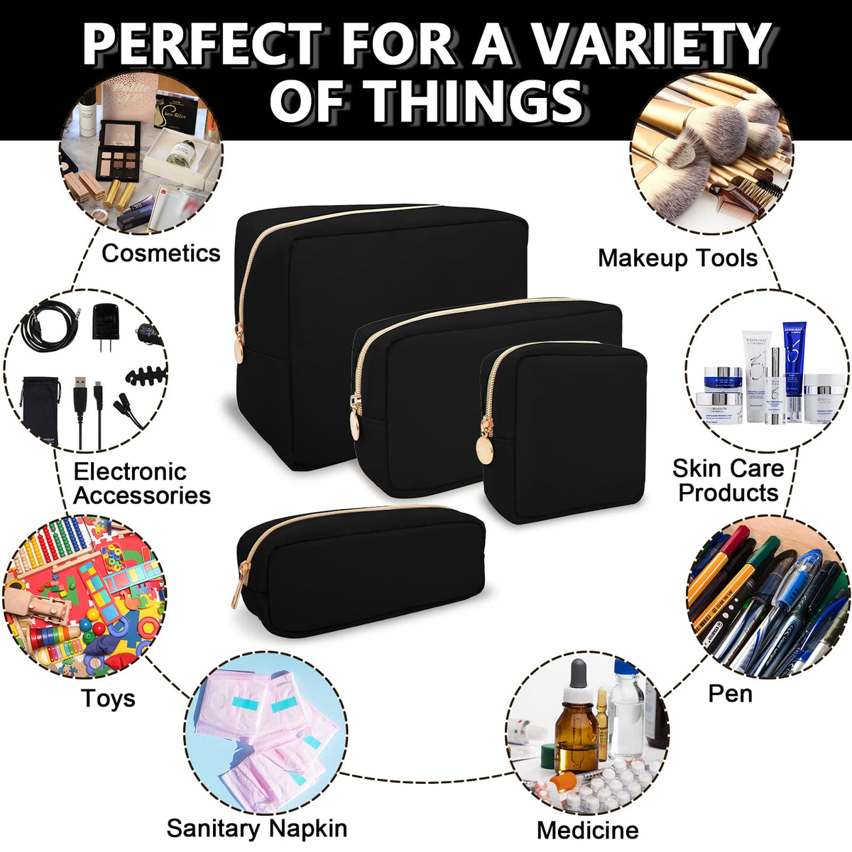 UIXIZQ Waterproof Small Makeup Pouch for Purse,Nylon Travel Toiletry Storage Pouch Cute Preppy Cosmetic Bag for Women Girl,Waterproof Makeup Organizer Skincare Bag Purse with Zipper(Small-Black) - thewildfolk UIXIZQ Waterproof Small Makeup Pouch for Purse,Nylon Travel Toiletry Storage Pouch Cute Preppy Cosmetic Bag for Women Girl,Waterproof Makeup Organizer Skincare Bag Purse with Zipper(Small-Black)