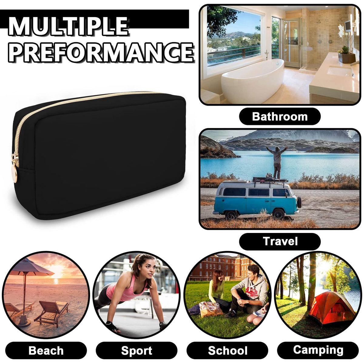 UIXIZQ Waterproof Small Makeup Pouch for Purse,Nylon Travel Toiletry Storage Pouch Cute Preppy Cosmetic Bag for Women Girl,Waterproof Makeup Organizer Skincare Bag Purse with Zipper(Small-Black) - thewildfolk UIXIZQ Waterproof Small Makeup Pouch for Purse,Nylon Travel Toiletry Storage Pouch Cute Preppy Cosmetic Bag for Women Girl,Waterproof Makeup Organizer Skincare Bag Purse with Zipper(Small-Black)