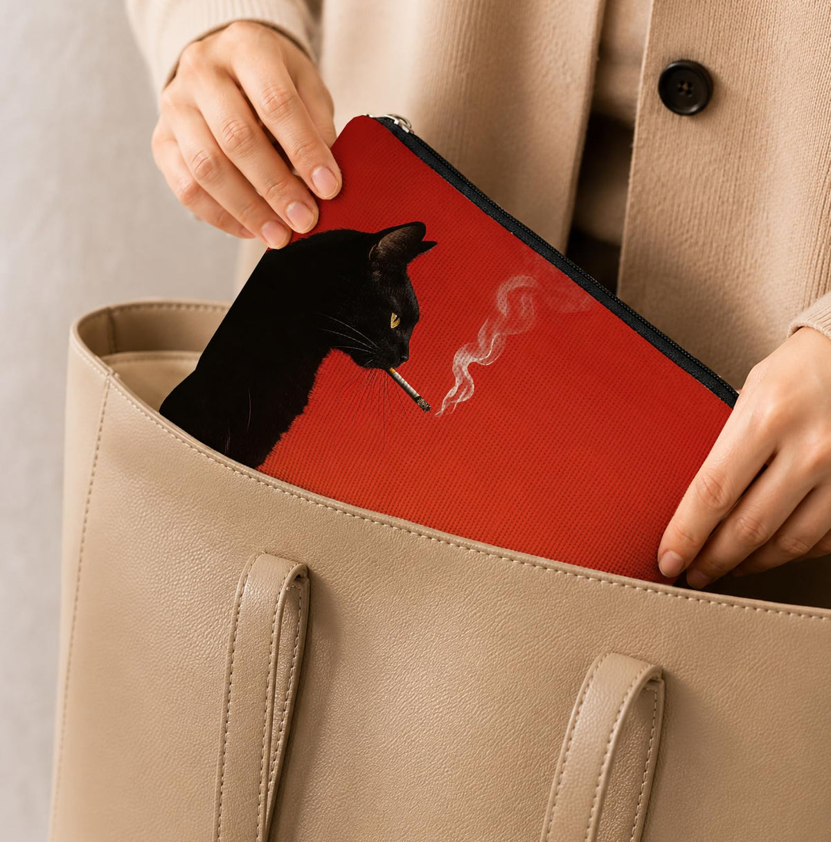 UNCDLV Funny Black Cat Makeup Bag Cosmetic for Women, Cat Lovers Gifts, Whimsical Quirky Smoking Black Kitten Portable Zipper Makeup Pouch Travel Toiletry Bags - thewildfolk UNCDLV Funny Black Cat Makeup Bag Cosmetic for Women, Cat Lovers Gifts, Whimsical Quirky Smoking Black Kitten Portable Zipper Makeup Pouch Travel Toiletry Bags