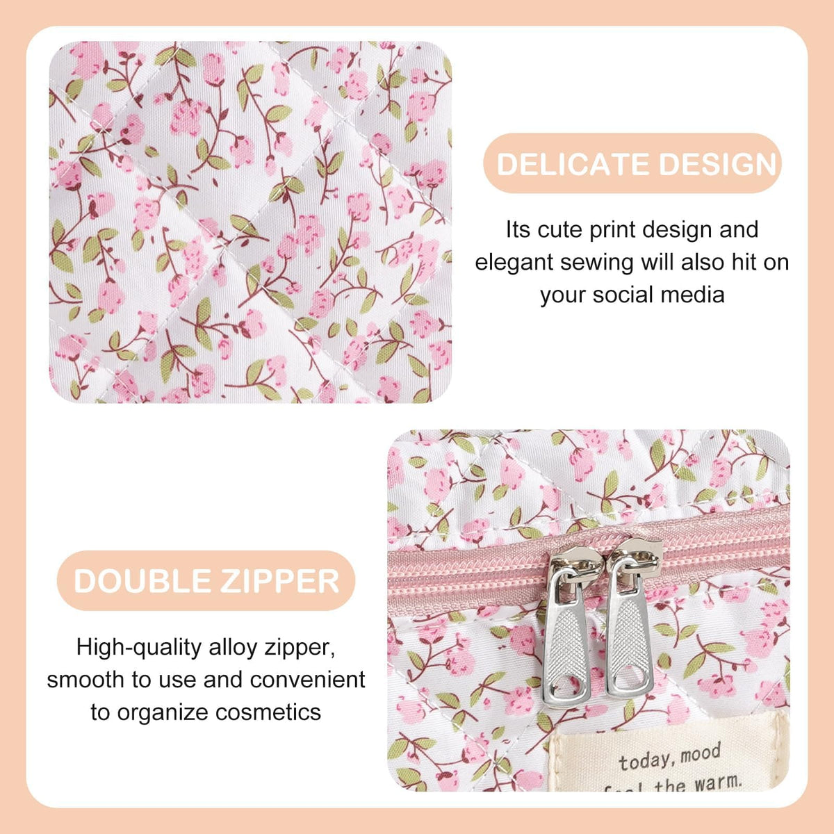 UUYUUY Makeup Bag for Women 3PCS Quilted Cotton Make Up Bag Travel Cosmetic Bag Large Makeup Bag Set Cute Makeups Organizer Floral Toiletry Pouch for Purse, Pink Floral D - thewildfolk UUYUUY Makeup Bag for Women 3PCS Quilted Cotton Make Up Bag Travel Cosmetic Bag Large Makeup Bag Set Cute Makeups Organizer Floral Toiletry Pouch for Purse, Pink Floral D