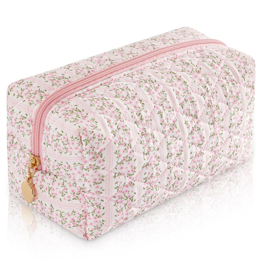 UUYUUY Makeup Bag Travel Toiletry Bag for Women, Small Cosmetic Bags Cute Quilted Cotton Makeup Pouch for Purse Emergency Bag Pencil Case Accessory Bag, Pastel Pink - thewildfolk UUYUUY Makeup Bag Travel Toiletry Bag for Women, Small Cosmetic Bags Cute Quilted Cotton Makeup Pouch for Purse Emergency Bag Pencil Case Accessory Bag, Pastel Pink