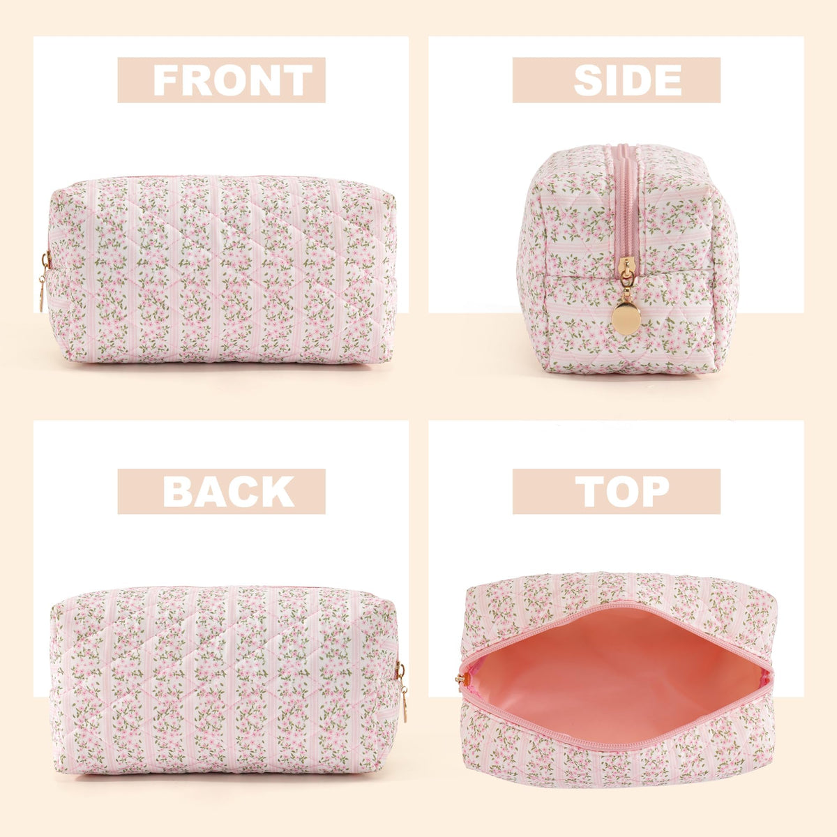 UUYUUY Makeup Bag Travel Toiletry Bag for Women, Small Cosmetic Bags Cute Quilted Cotton Makeup Pouch for Purse Emergency Bag Pencil Case Accessory Bag, Pastel Pink - thewildfolk UUYUUY Makeup Bag Travel Toiletry Bag for Women, Small Cosmetic Bags Cute Quilted Cotton Makeup Pouch for Purse Emergency Bag Pencil Case Accessory Bag, Pastel Pink