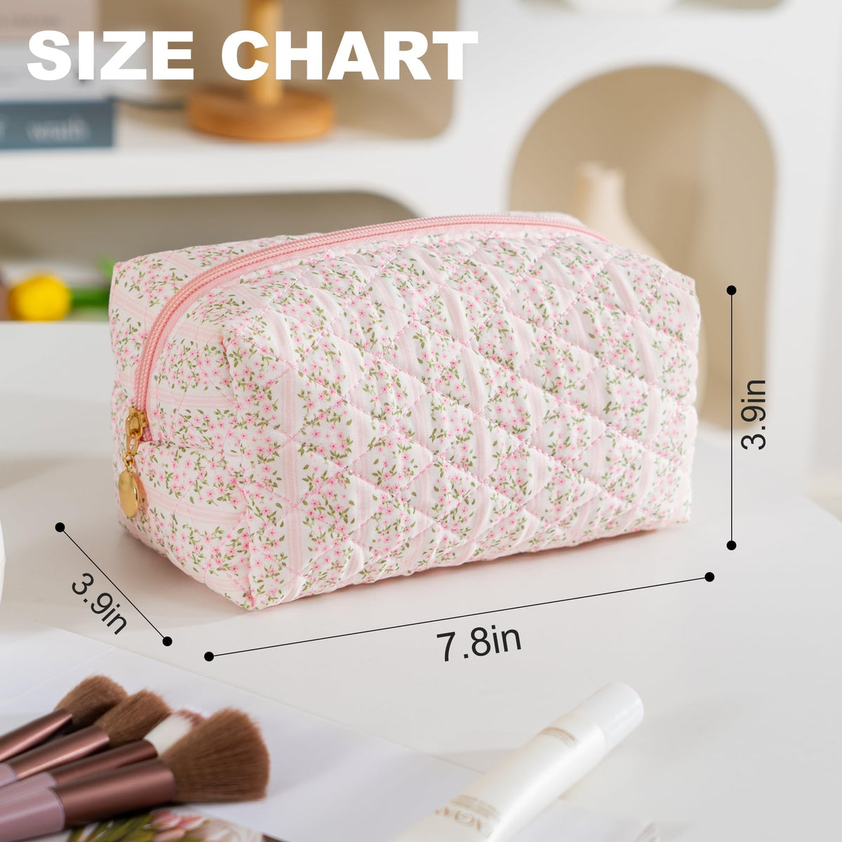 UUYUUY Makeup Bag Travel Toiletry Bag for Women, Small Cosmetic Bags Cute Quilted Cotton Makeup Pouch for Purse Emergency Bag Pencil Case Accessory Bag, Pastel Pink - thewildfolk UUYUUY Makeup Bag Travel Toiletry Bag for Women, Small Cosmetic Bags Cute Quilted Cotton Makeup Pouch for Purse Emergency Bag Pencil Case Accessory Bag, Pastel Pink