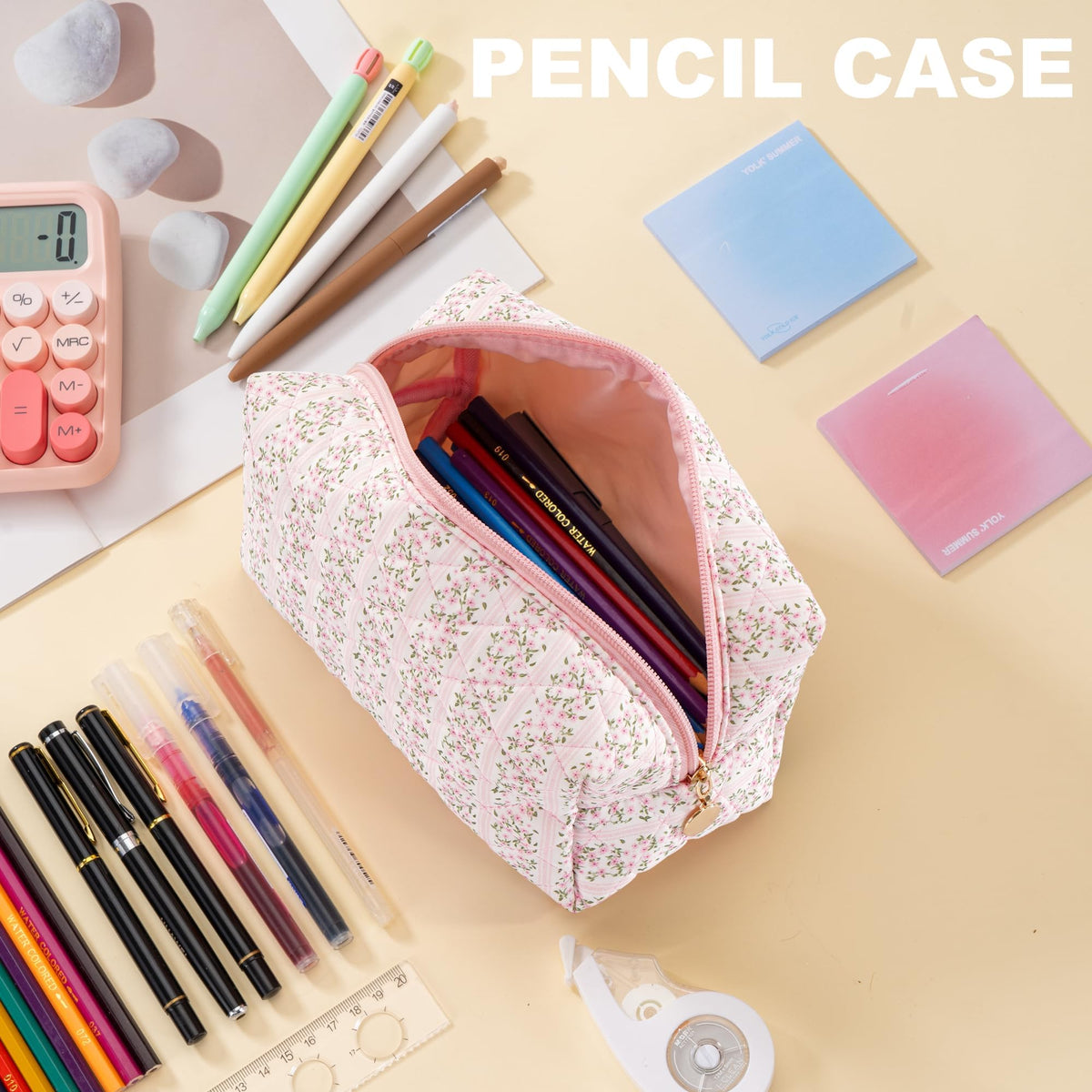 UUYUUY Makeup Bag Travel Toiletry Bag for Women, Small Cosmetic Bags Cute Quilted Cotton Makeup Pouch for Purse Emergency Bag Pencil Case Accessory Bag, Pastel Pink - thewildfolk UUYUUY Makeup Bag Travel Toiletry Bag for Women, Small Cosmetic Bags Cute Quilted Cotton Makeup Pouch for Purse Emergency Bag Pencil Case Accessory Bag, Pastel Pink