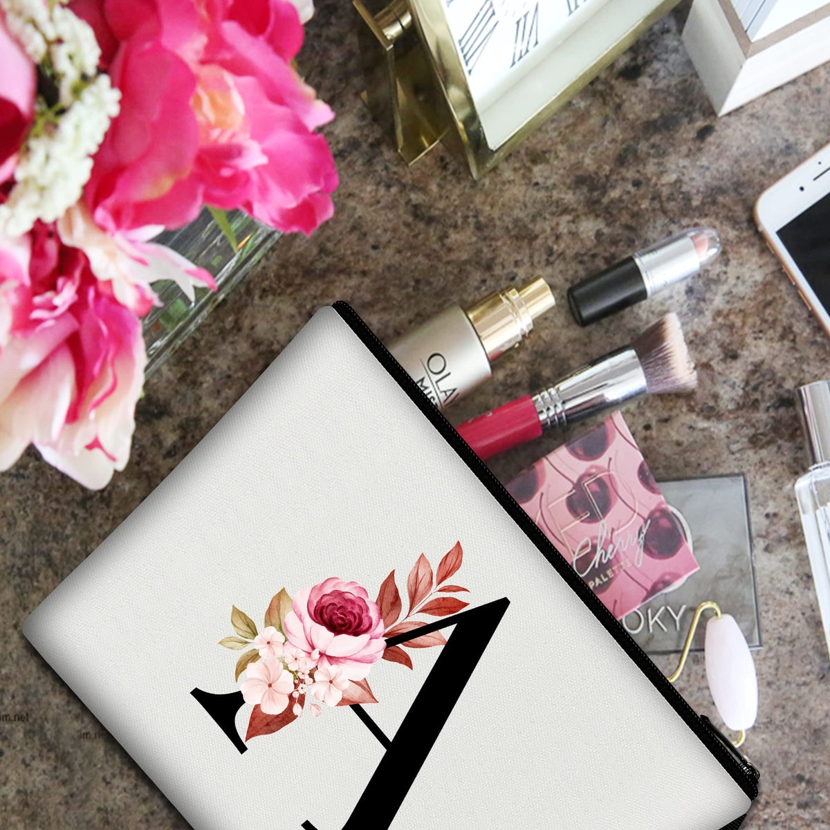 Vavabox A-Z Personalized Makeup Bag, Birthday Gifts for Women Mom, Gifts for Best Friend, Bride Bridesmaid Cosmetic bag (A, 01-White) - thewildfolk Vavabox A-Z Personalized Makeup Bag, Birthday Gifts for Women Mom, Gifts for Best Friend, Bride Bridesmaid Cosmetic bag (A, 01-White)
