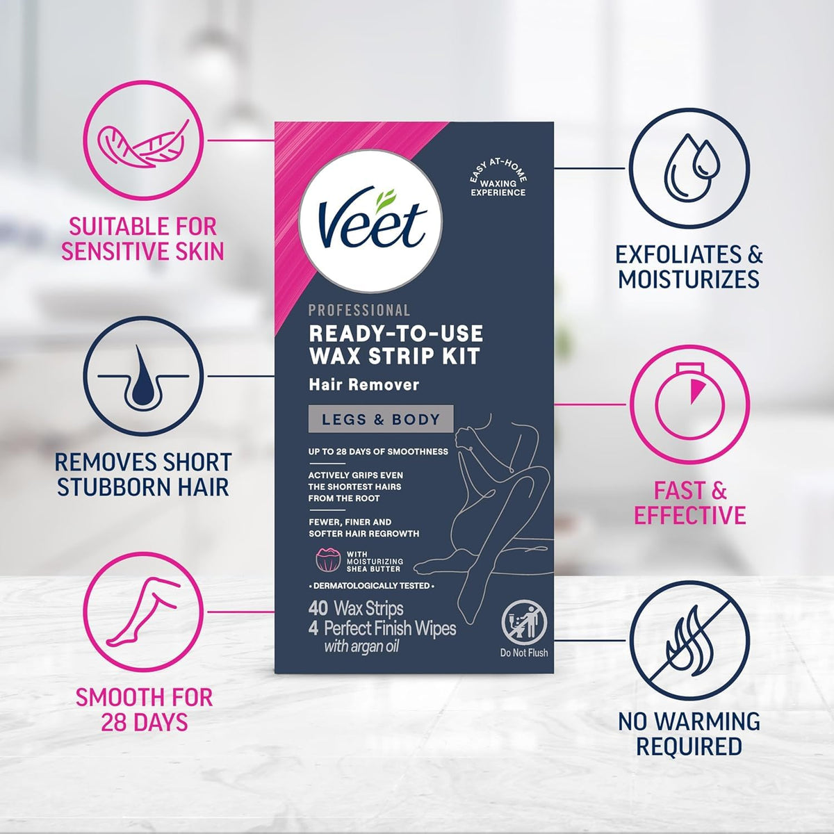 VEET Ready-To-Use Waxing Kit For Women, Wax Strips For Body Hair Removal, Wax Kit For Legs and Body, Personal Care Product, Hair Remover, 40ct Waxing Strips, 4ct Body Wipes (Pack of 3) - thewildfolk VEET Ready-To-Use Waxing Kit For Women, Wax Strips For Body Hair Removal, Wax Kit For Legs and Body, Personal Care Product, Hair Remover, 40ct Waxing Strips, 4ct Body Wipes (Pack of 3)